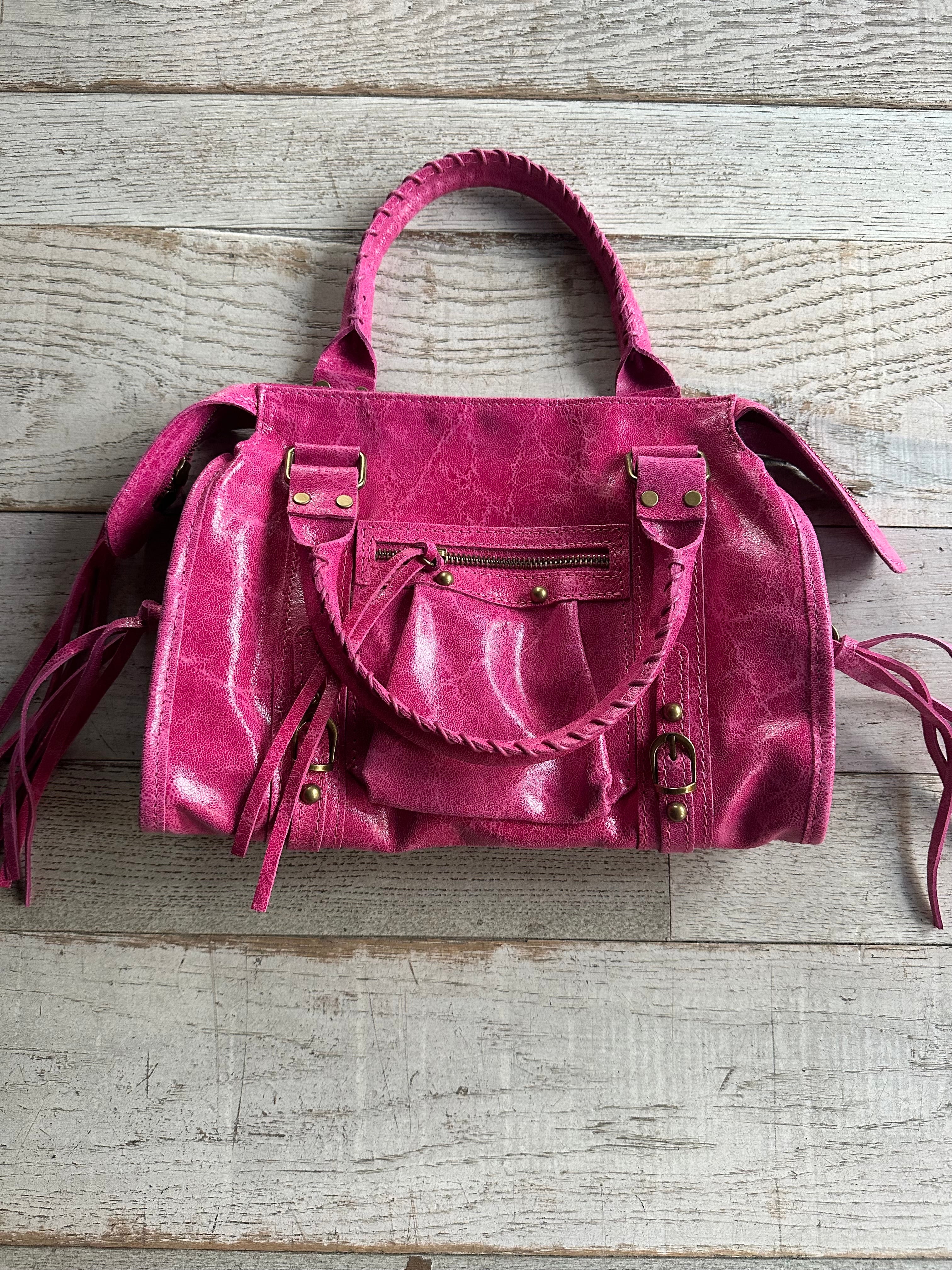 Borsa In Pelle Rosa con Borchie Bronzo