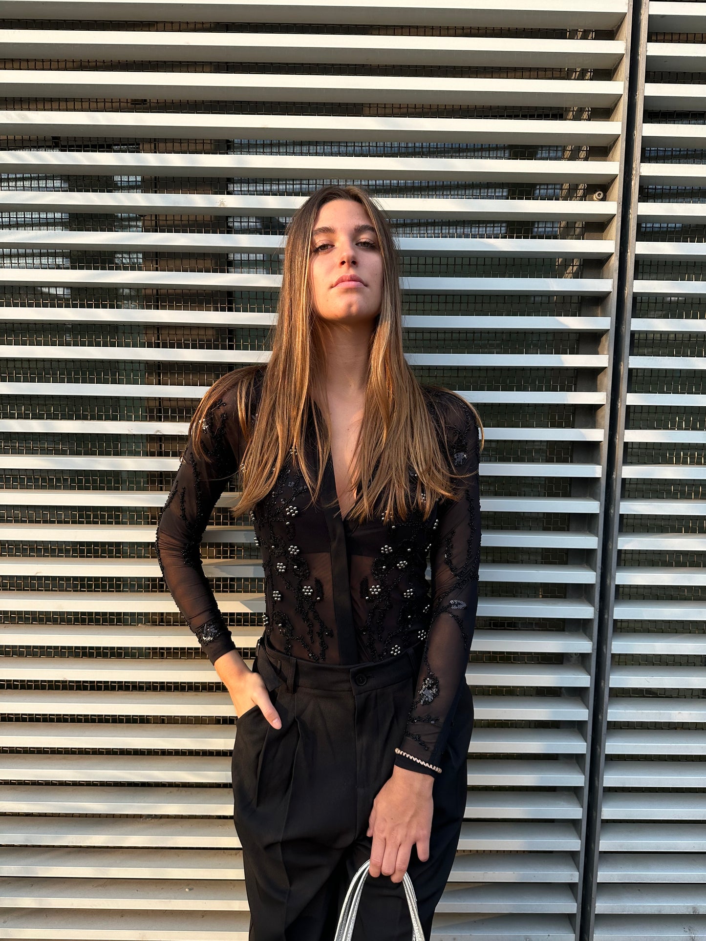 Body-camicia Strass
