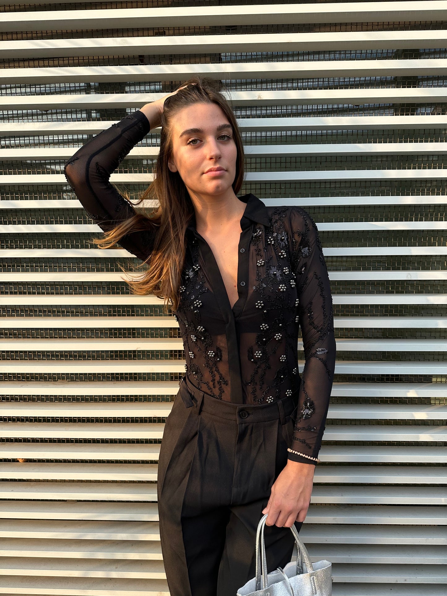 Body-camicia Strass