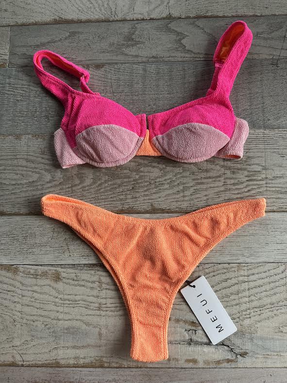 Bikini Balconcino Goffrato Arancio e Fucsia