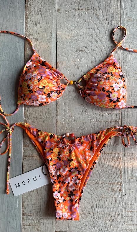 Bikini Triangolo Floreale Arancione