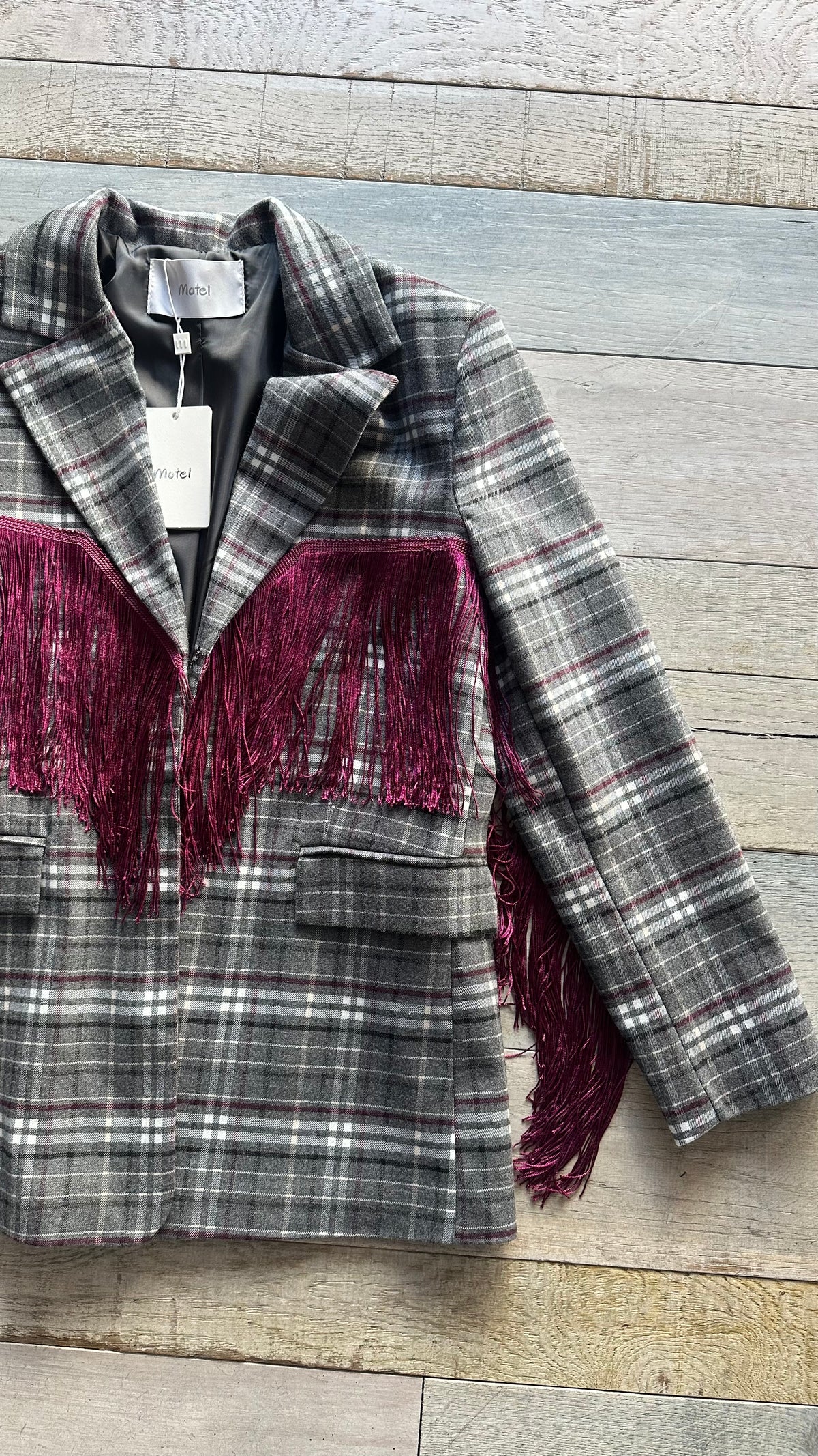 Giacca Blazer Tartan Rodeo con Frange Bordeaux