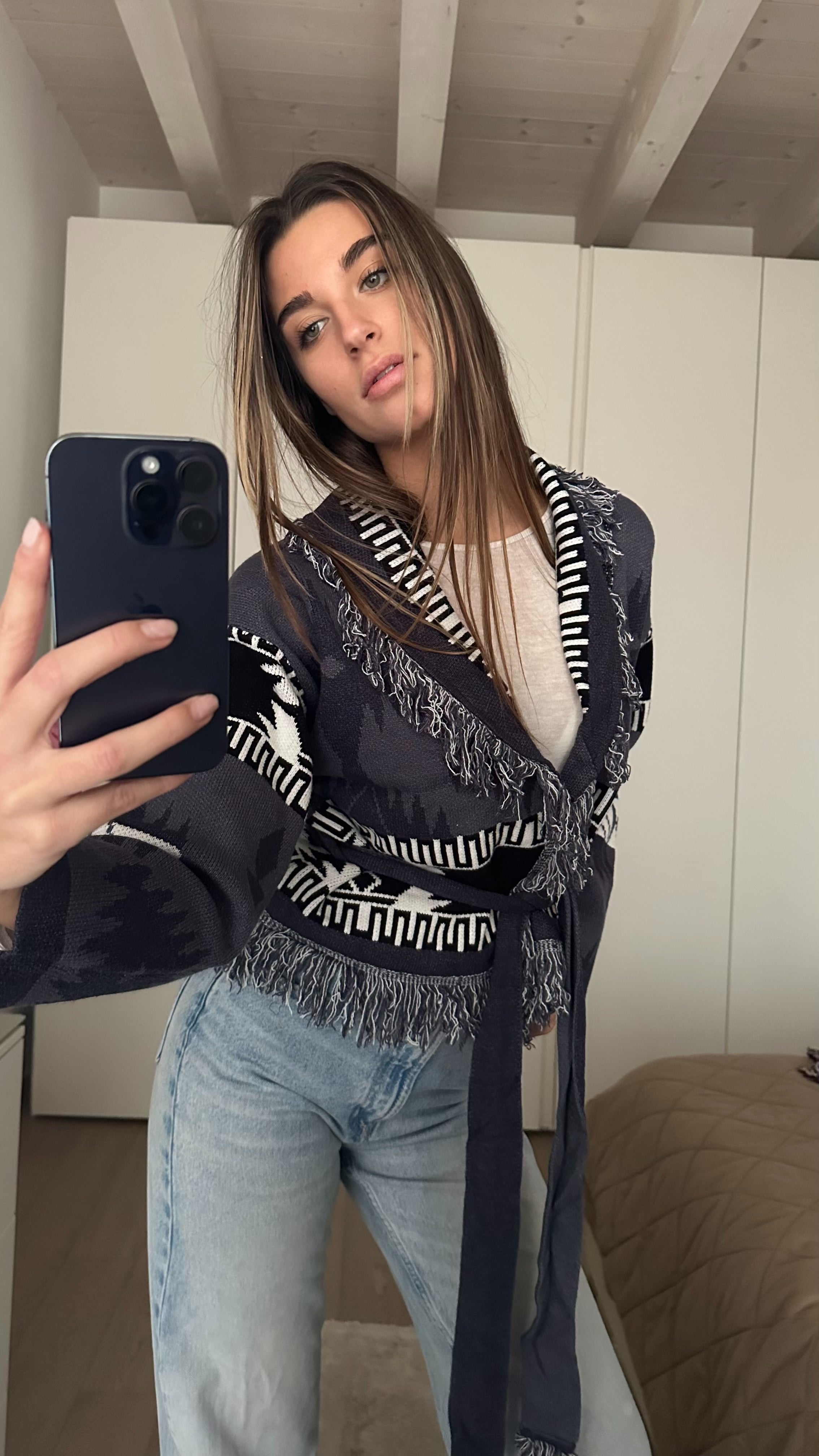 Cardigan Crop Azteco Grigio