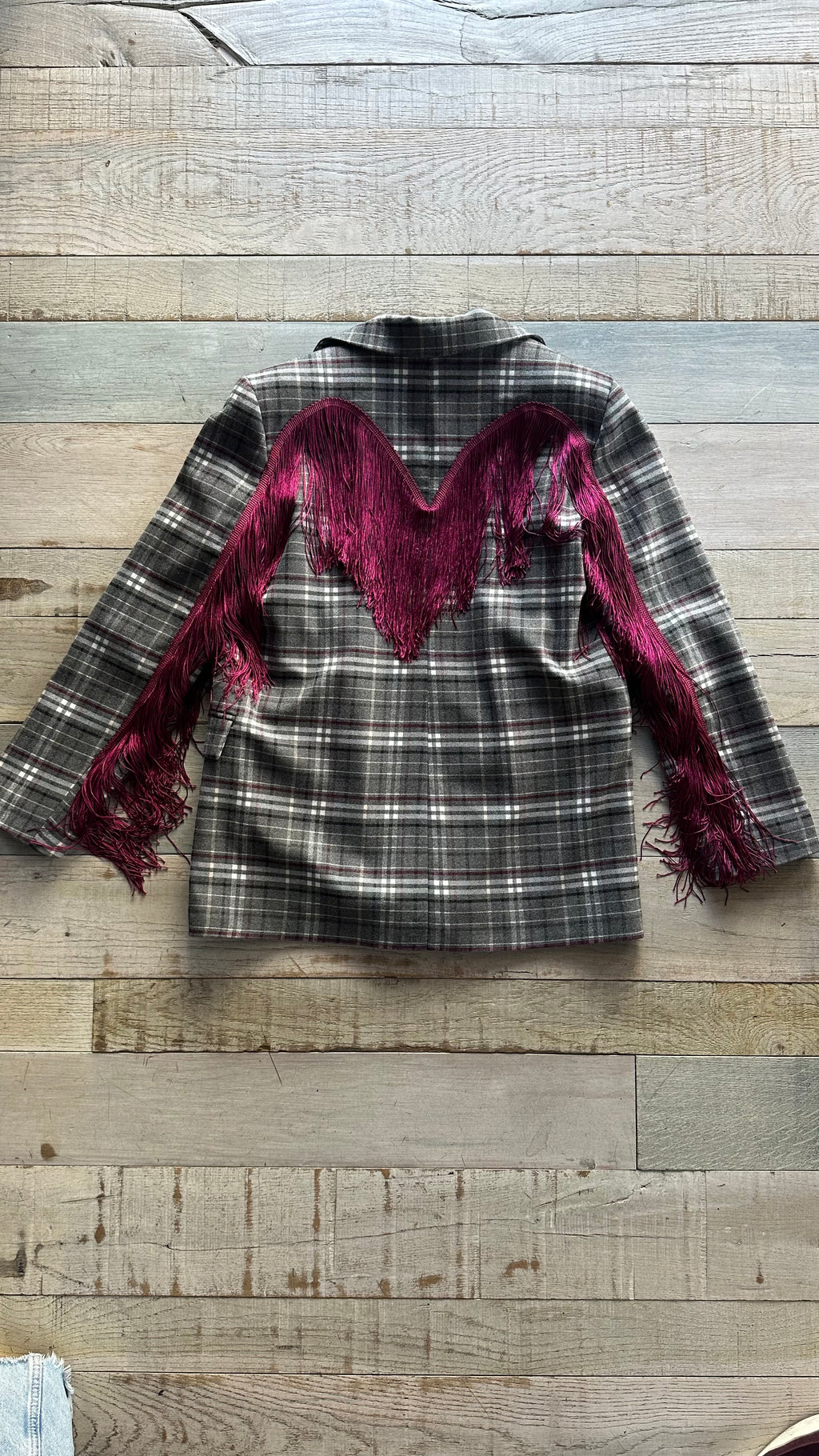 Giacca Blazer Tartan Rodeo con Frange Bordeaux