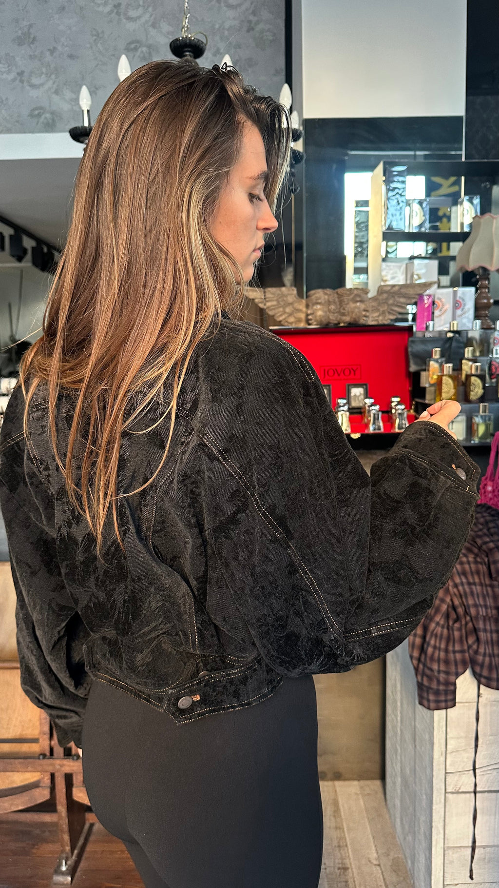 Giacca Crop in Denim e Velluto «noire»