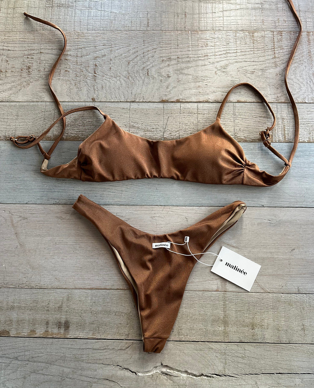Bikini Top in Lycra Lucida Marrone