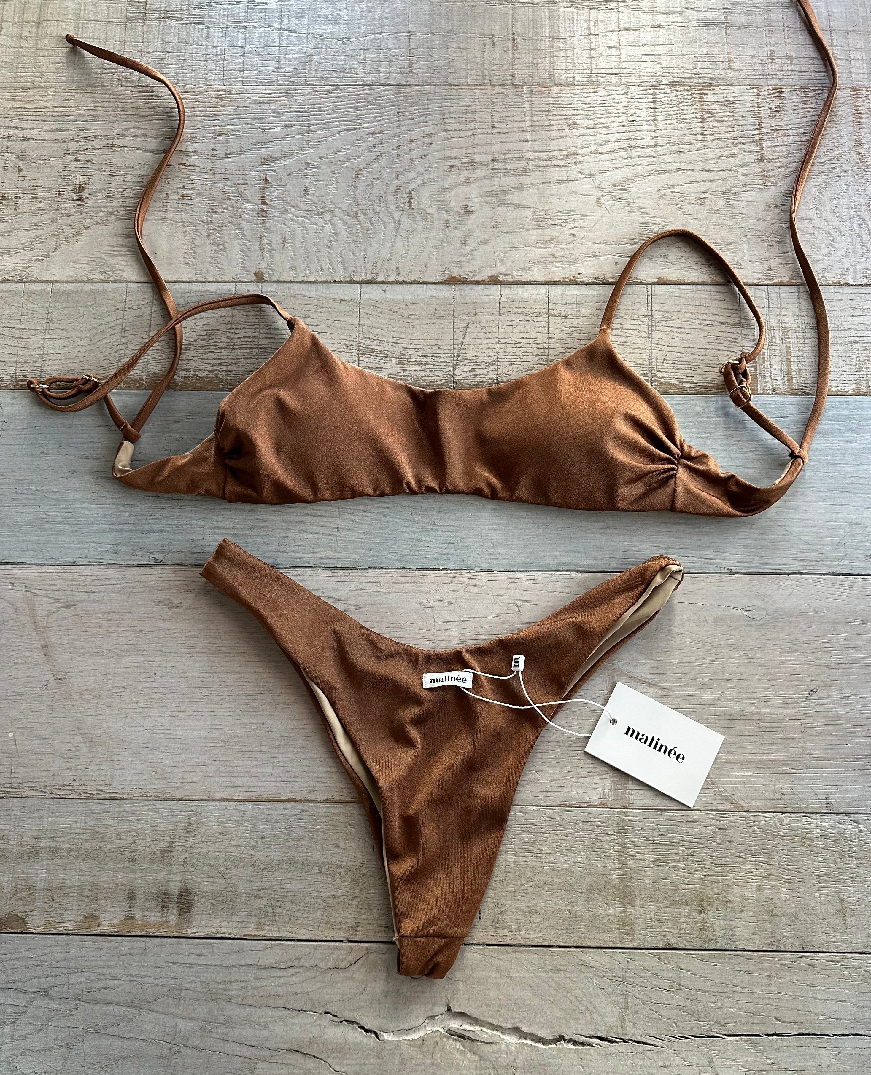 Bikini Top in Lycra Lucida Marrone