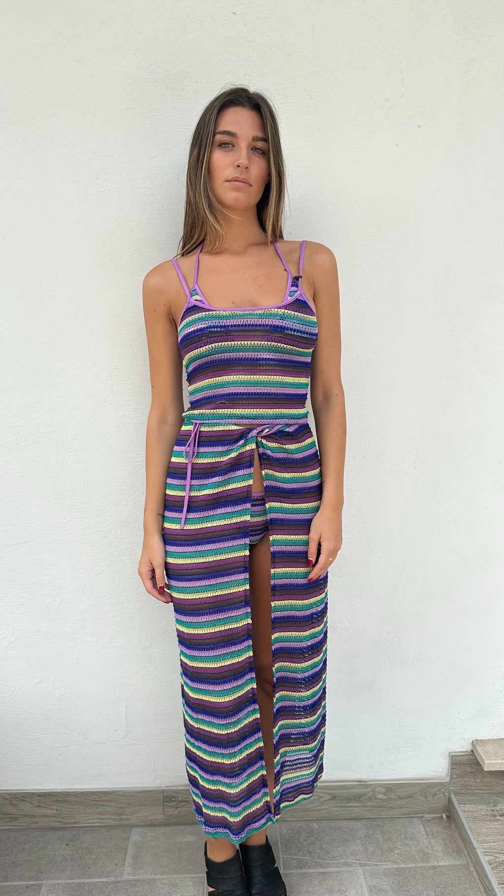 Gonna Pareo Lungo in crochet Multicolor by Mefui