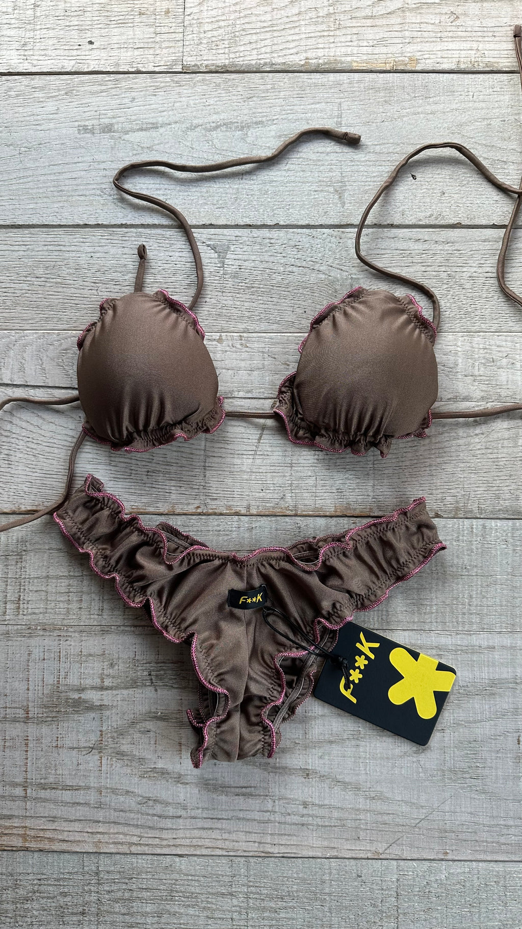 Triangolo Sbambolato Frou Frou Marrone Bordo Rosa Lurex