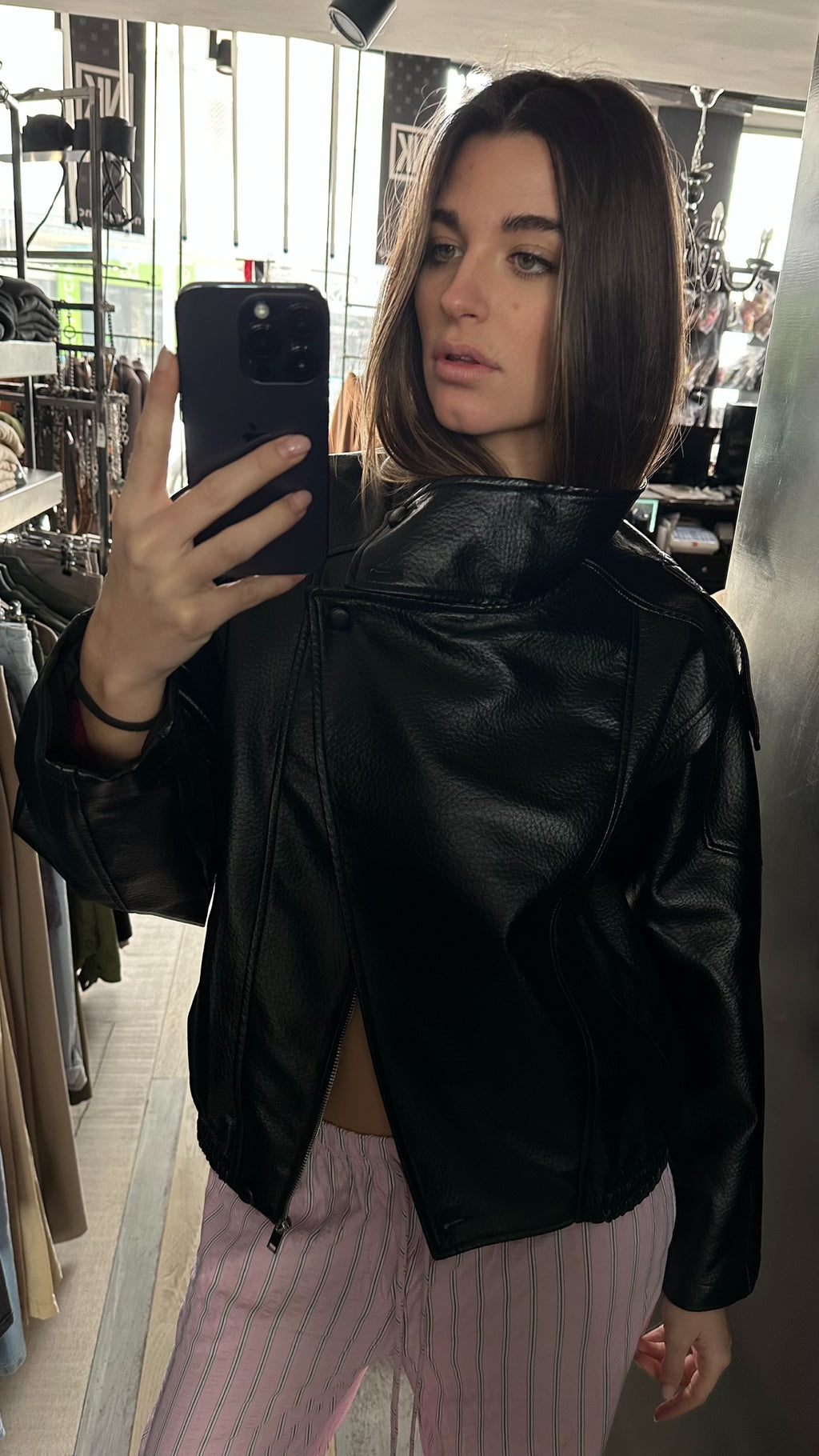 Giacca Chiodo nera con bottoni