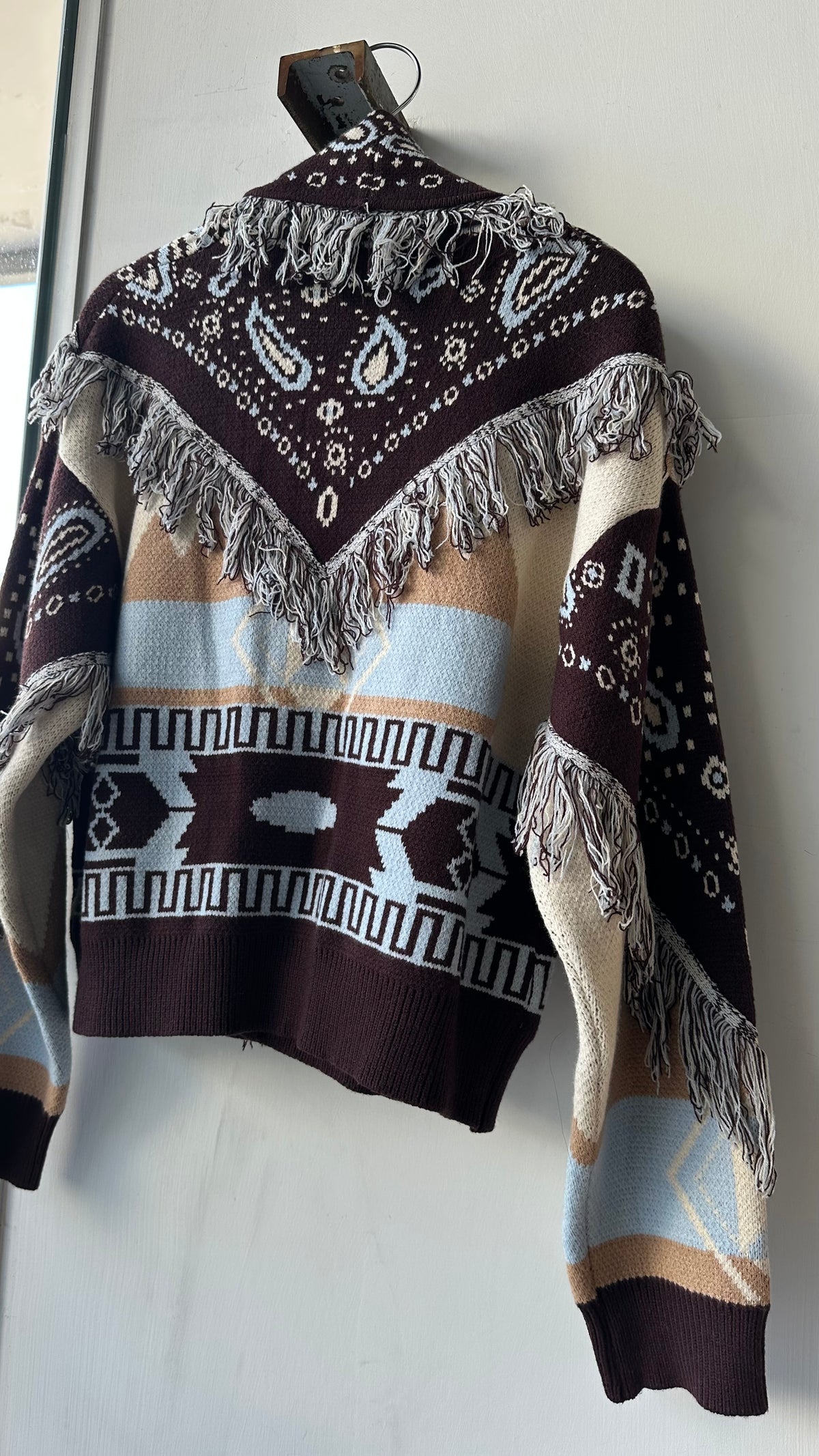 Cardigan Crop Bandana Marrone e Celeste
