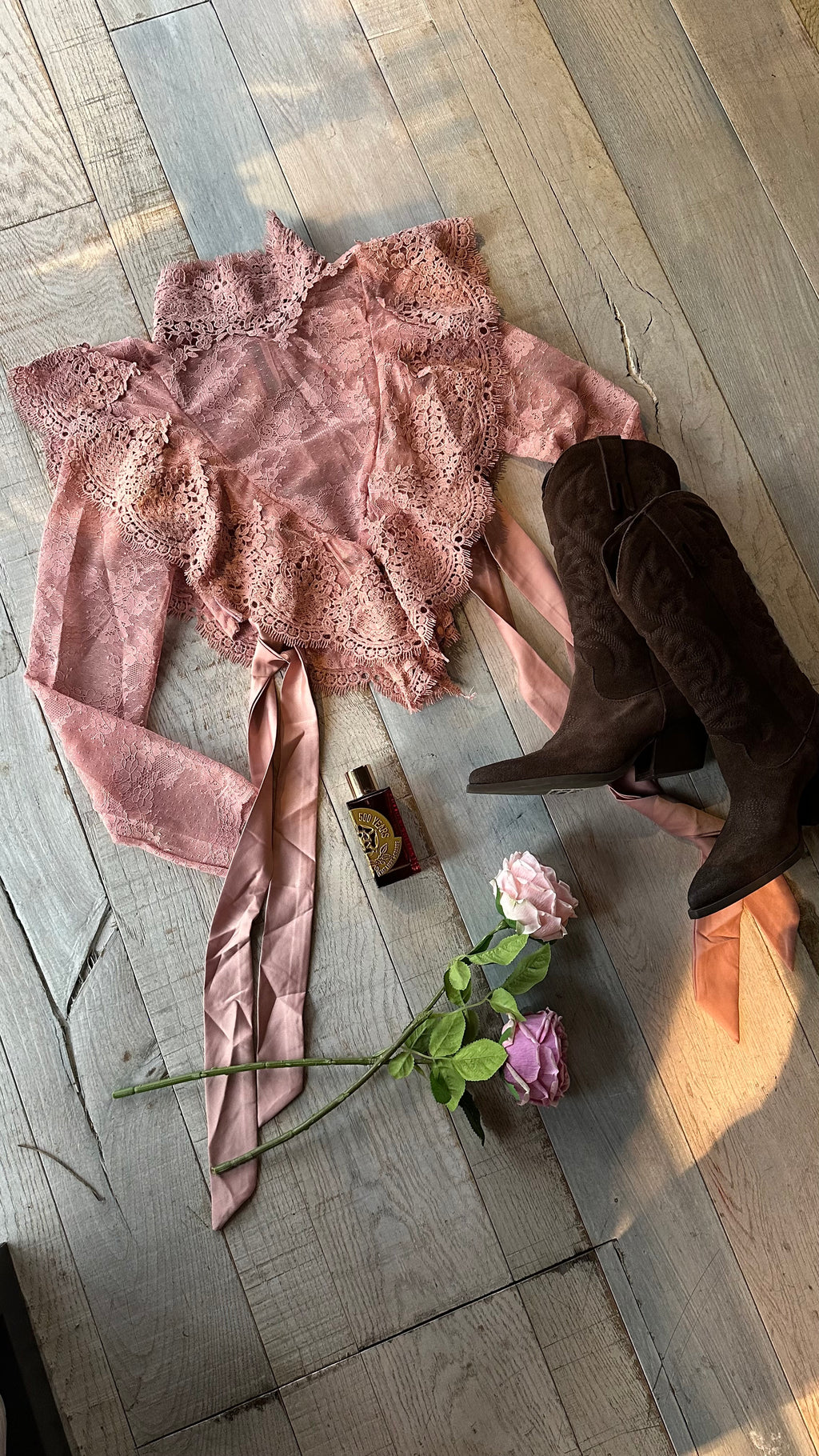 Camicia Top in Pizzo Rosa Antico « Concubine »