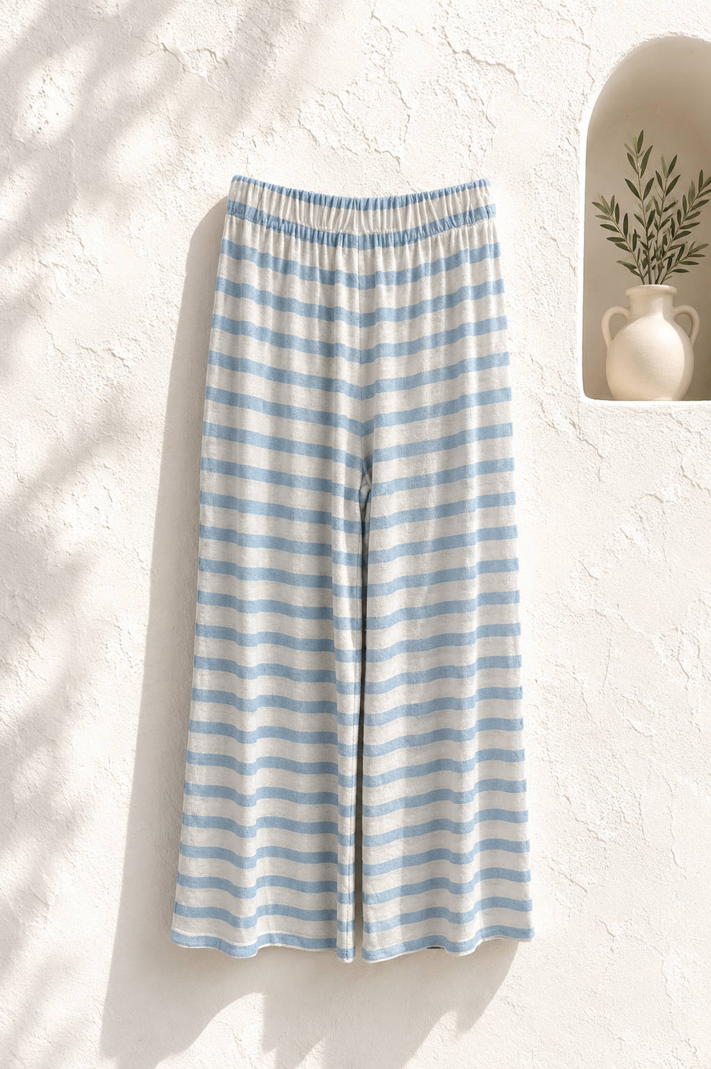 Pantalone a Riga In Lino Azzurro