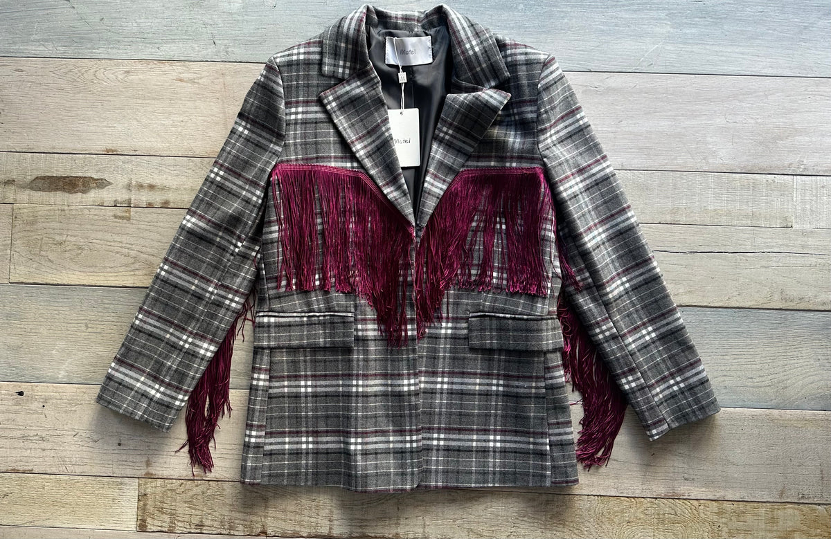 Giacca Blazer Tartan Rodeo con Frange Bordeaux