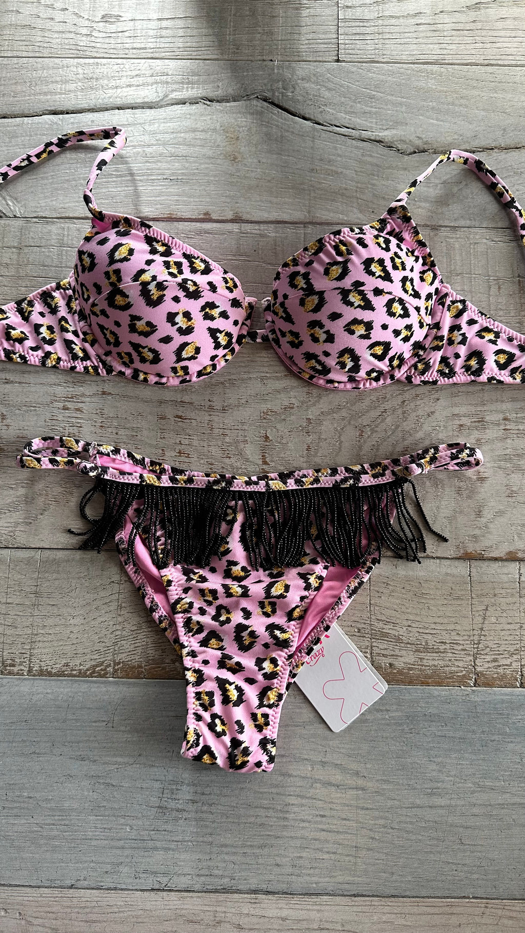 Balconcino Leopardato Rosa con Perline Nere