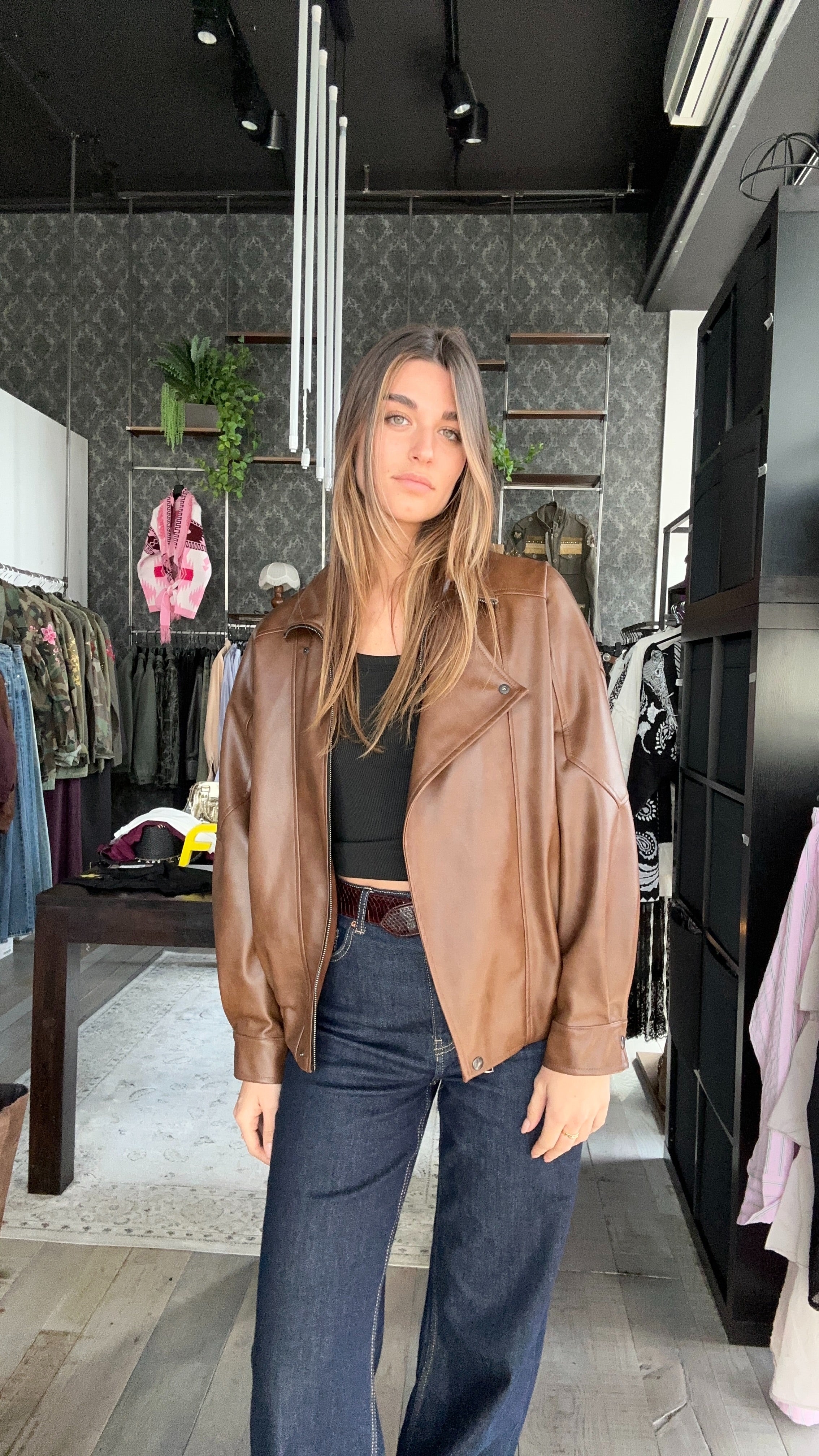 Giacca bomber in ecopelle color brandy