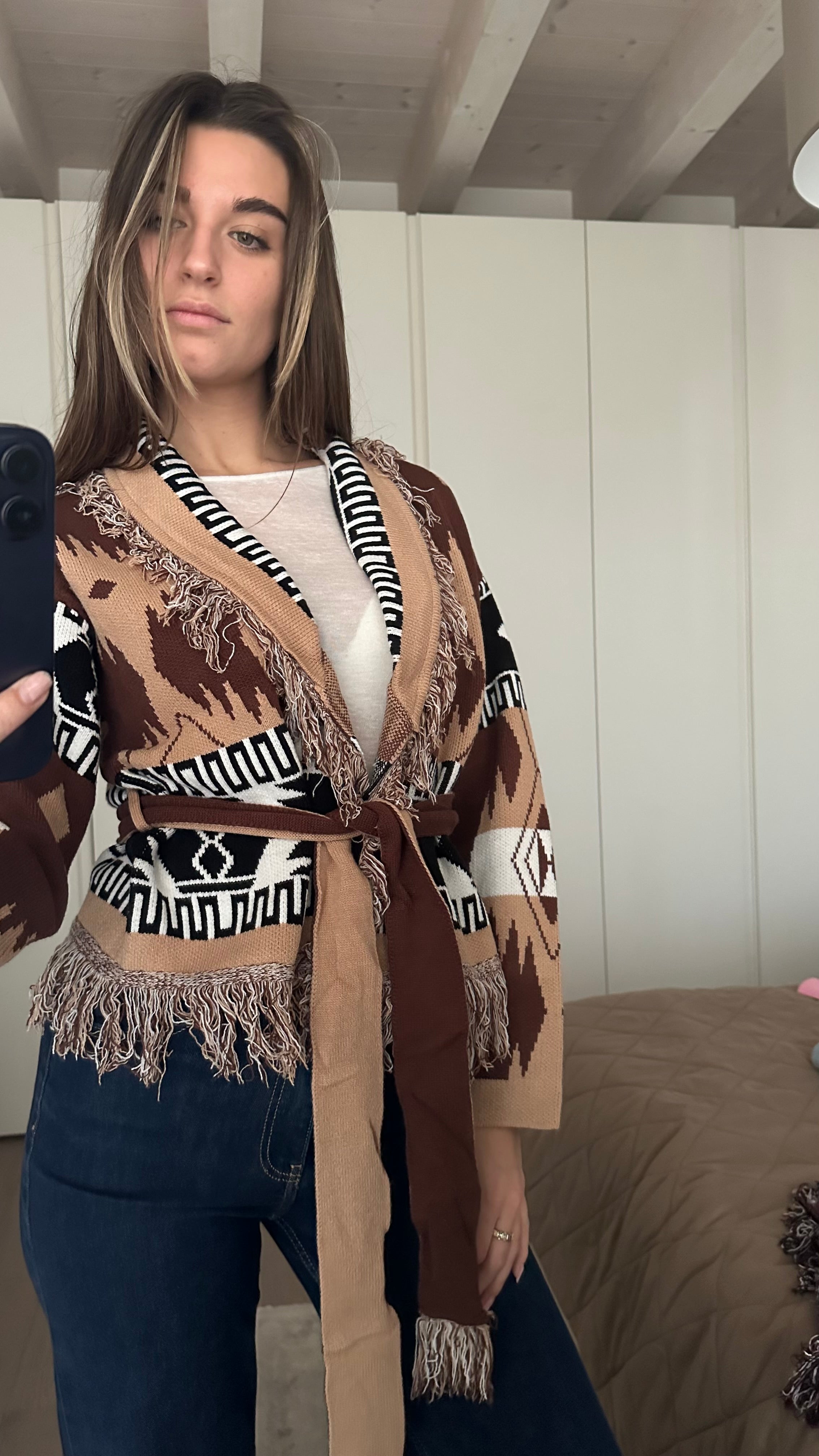 Cardigan Crop Azteco Marrone