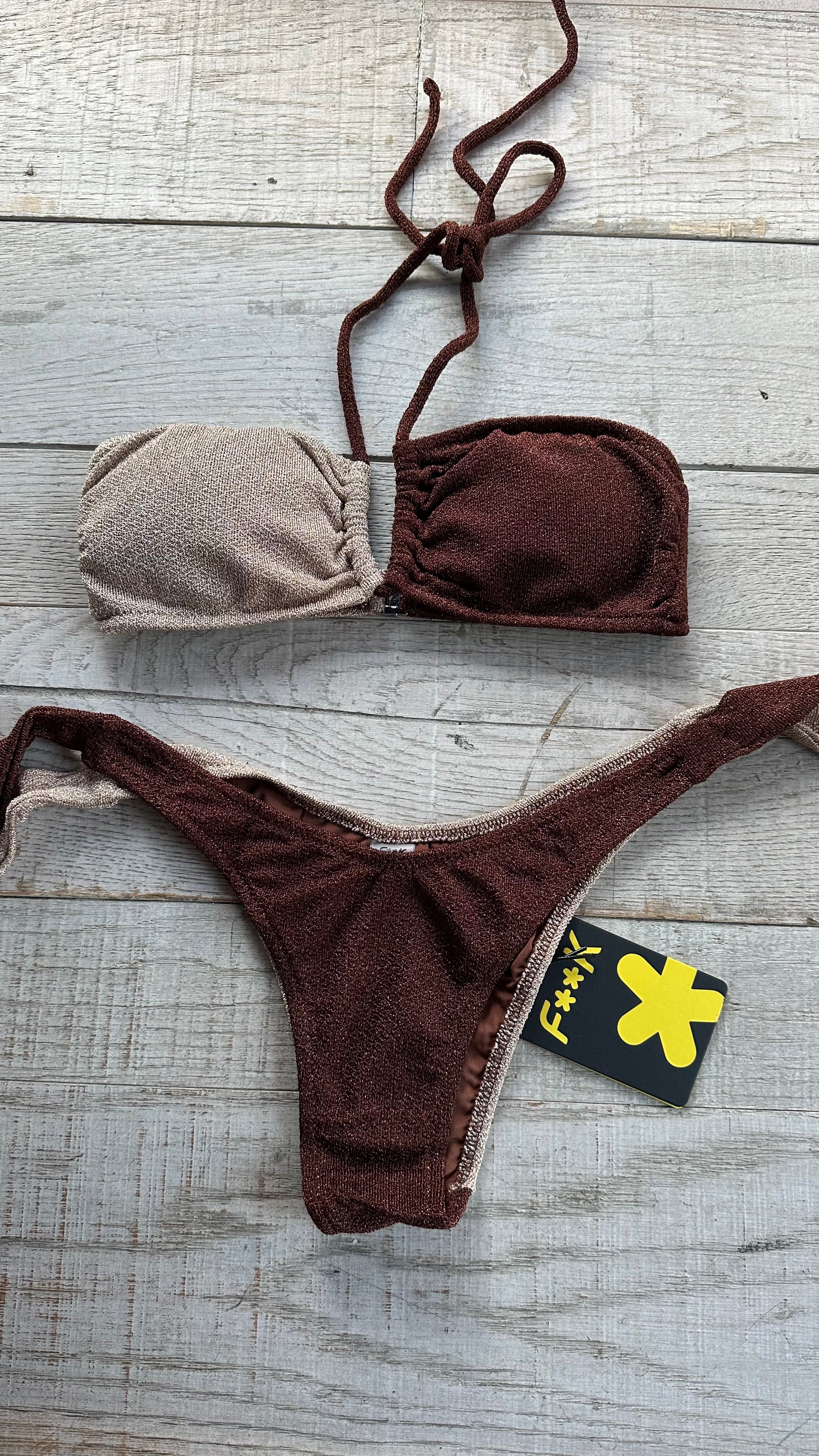 Bikini Fascia Bicolor Lurex Marrone e Oro