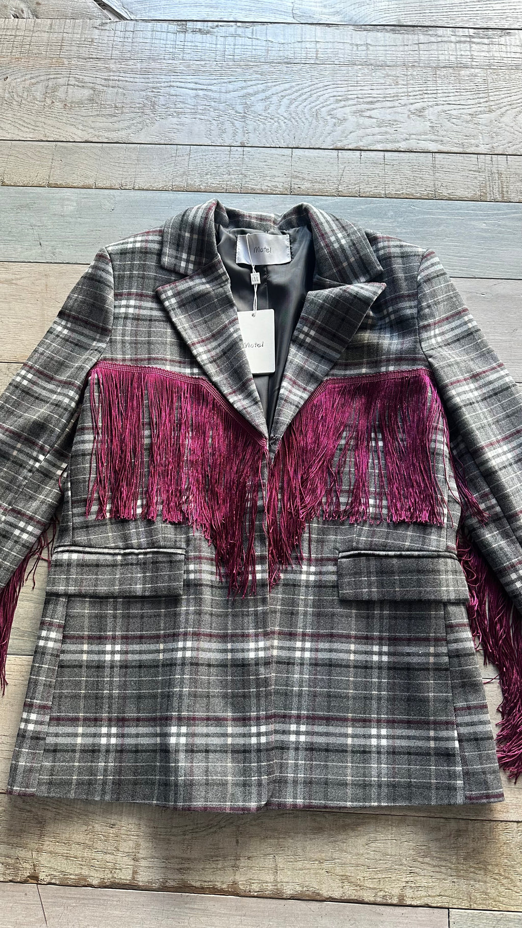 Giacca Blazer Tartan Rodeo con Frange Bordeaux