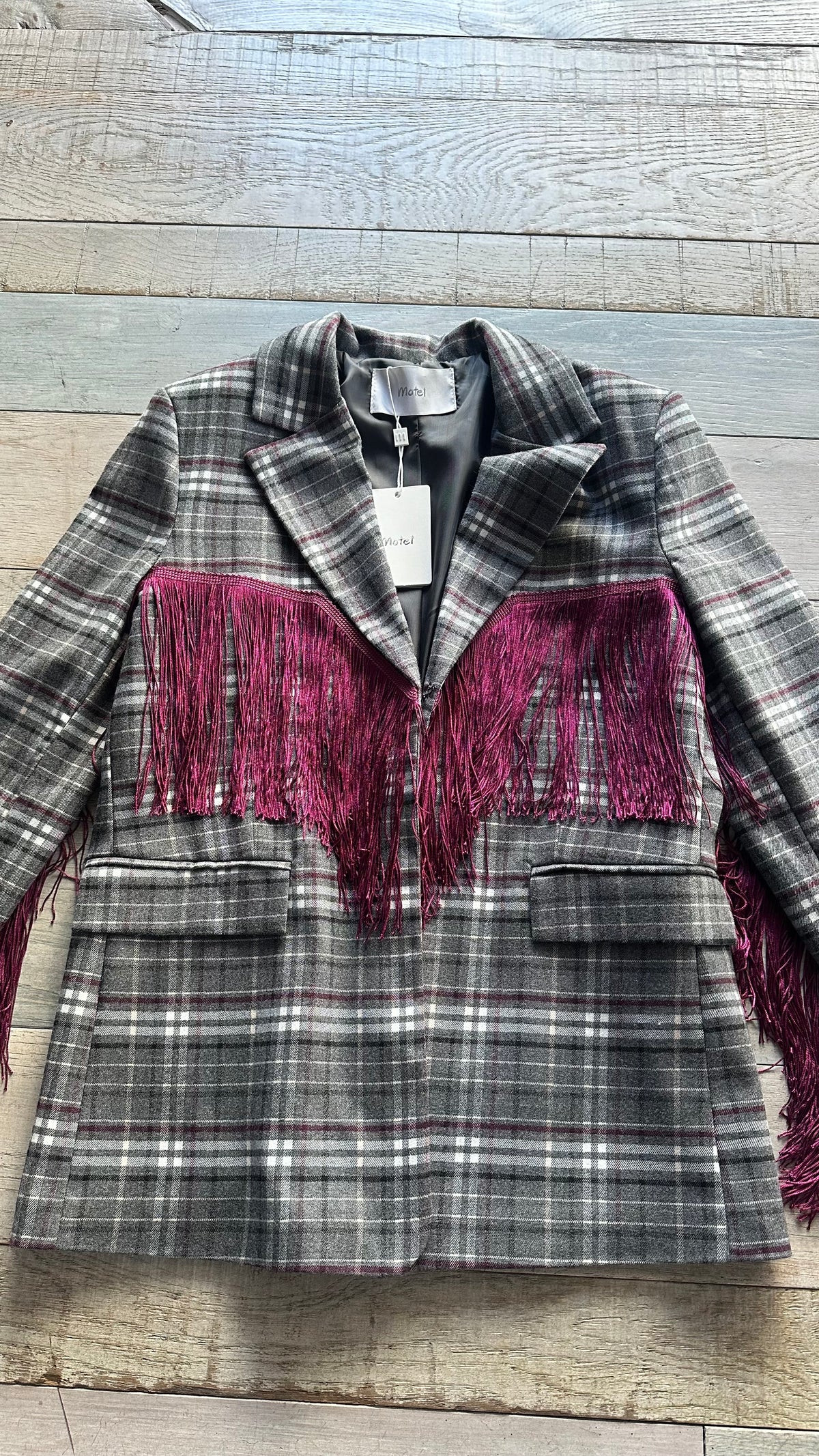 Giacca Blazer Tartan Rodeo con Frange Bordeaux