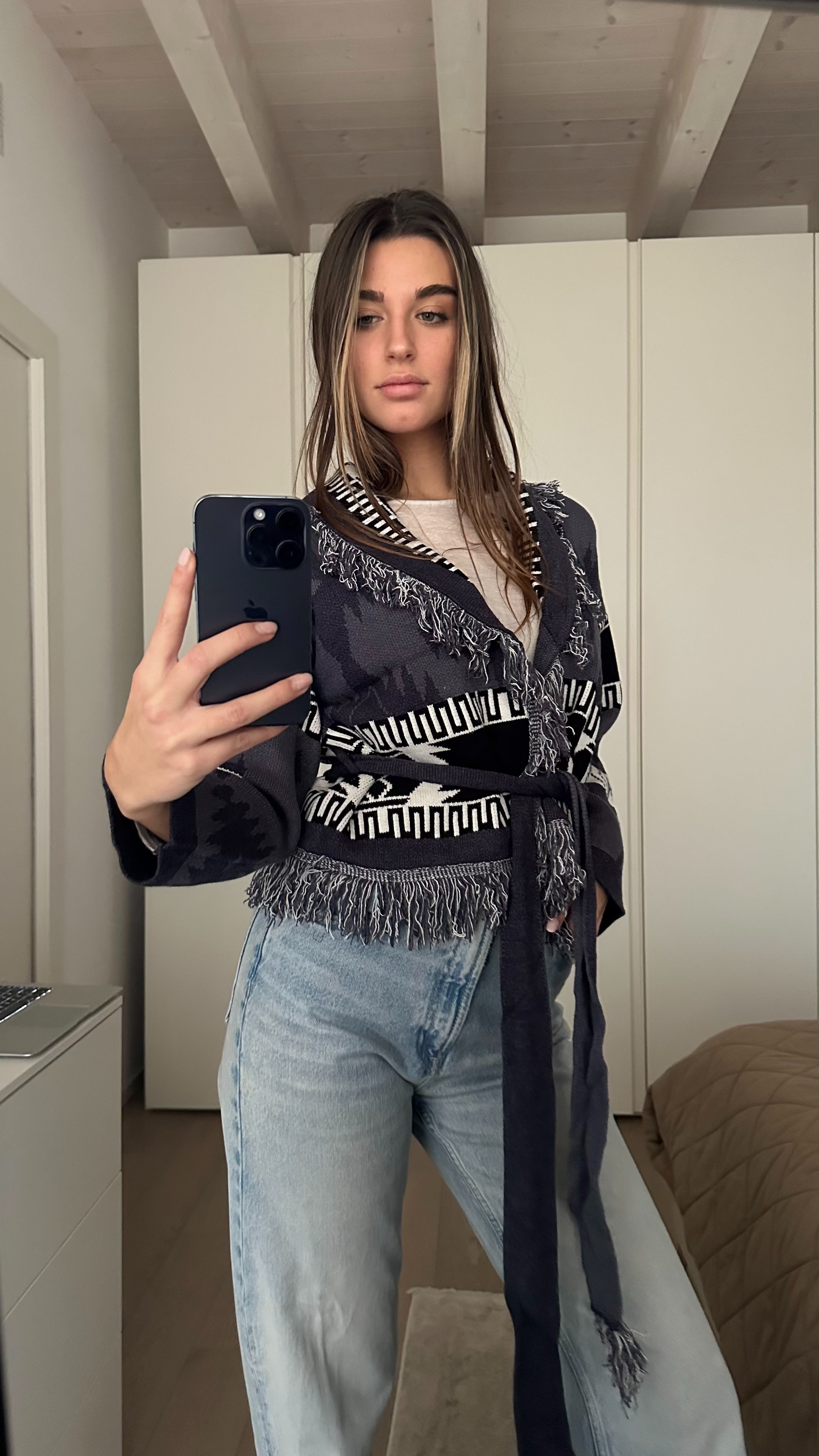 Cardigan Crop Azteco Grigio