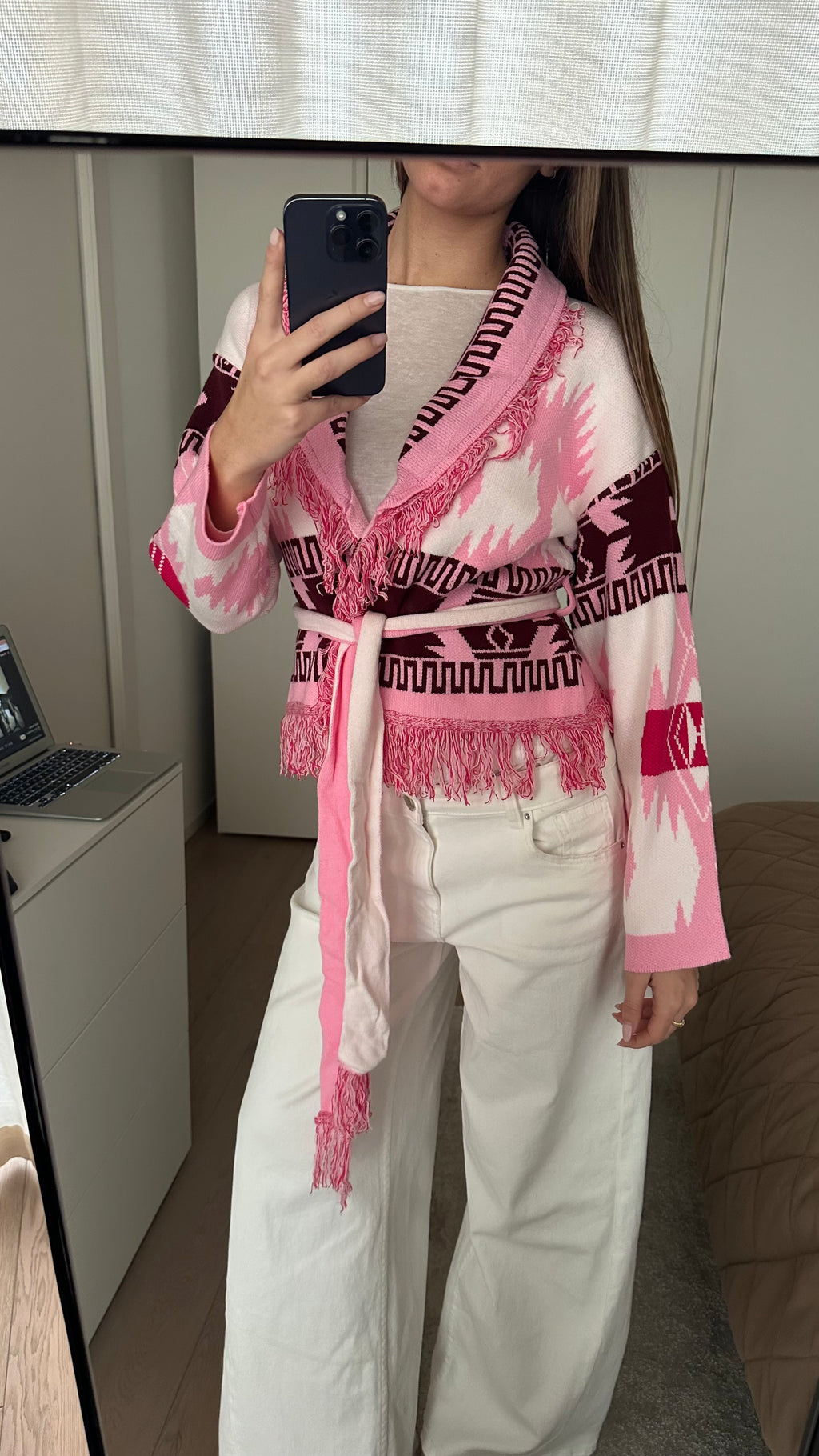 Cardigan Crop Azteco Rosa