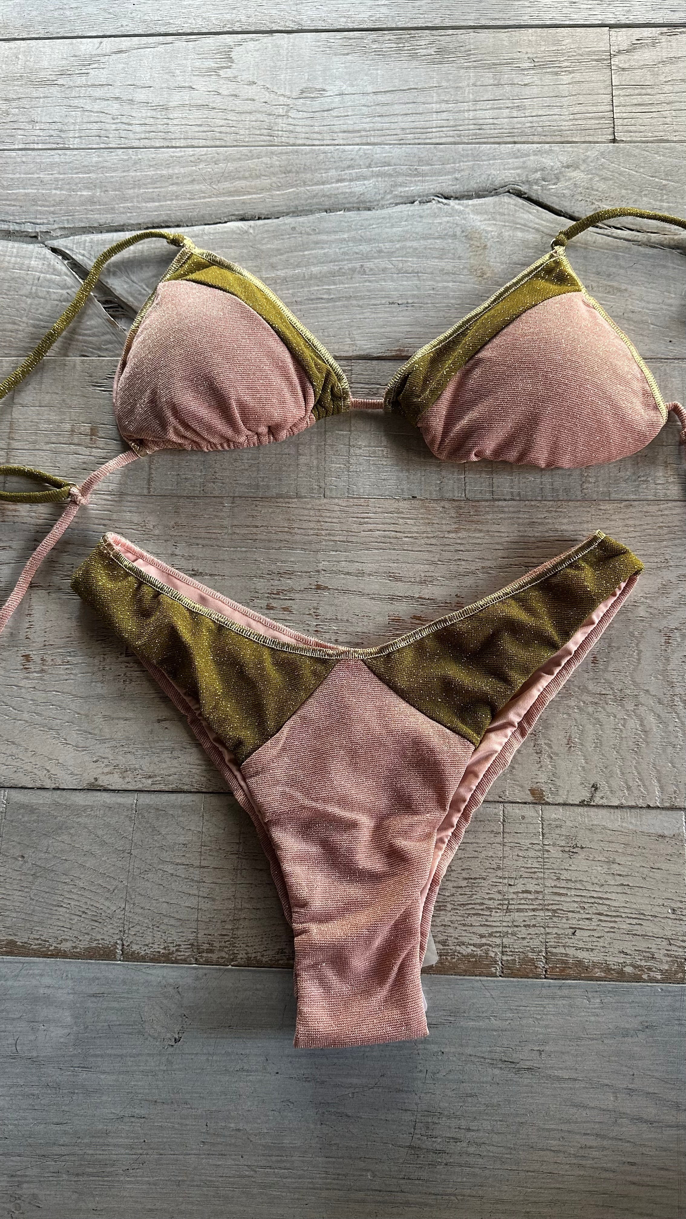 Triangolo Lurex Rosa Cipria e verde