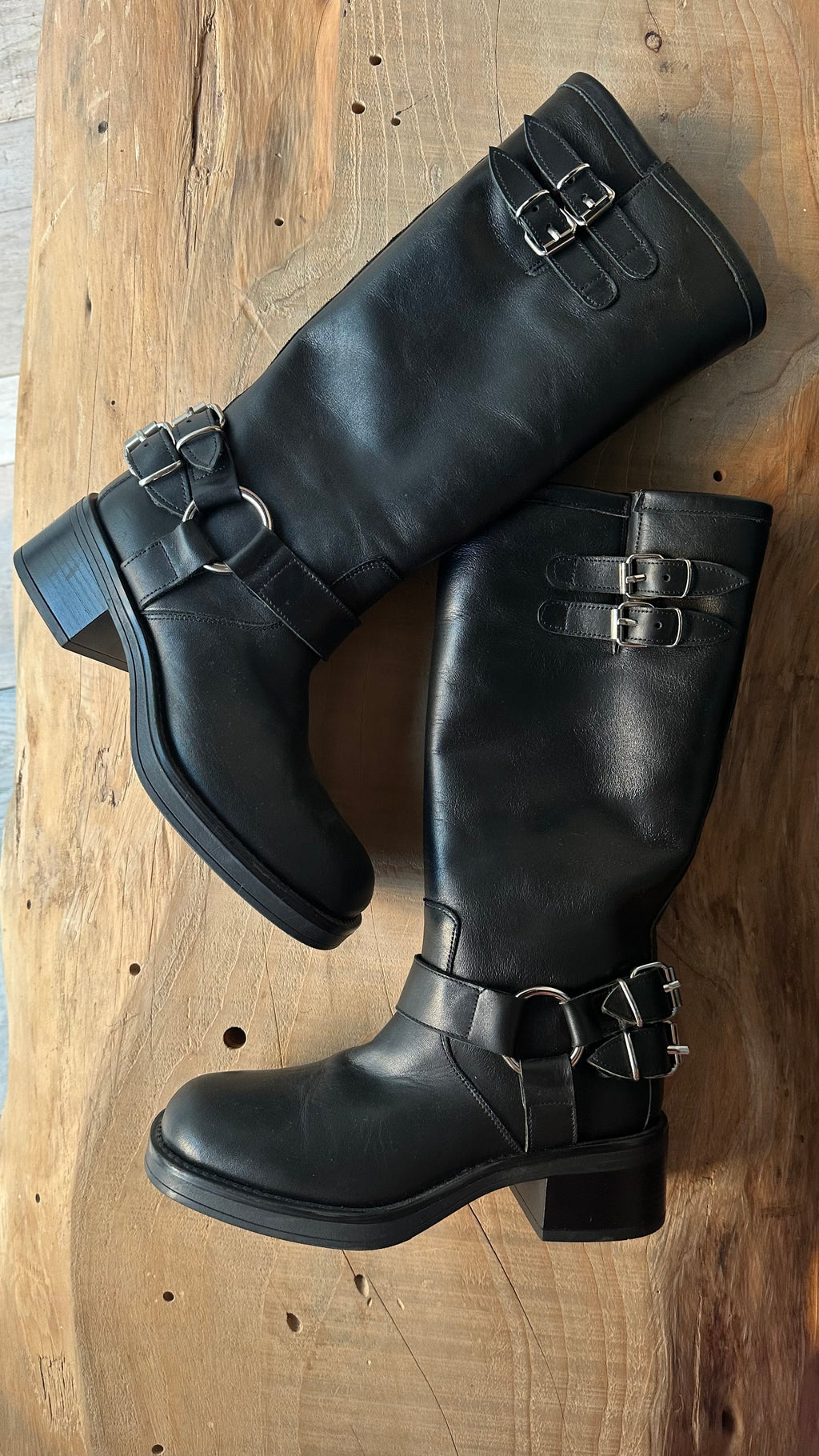 Stivale Biker in pelle Nero 2 Fibbie