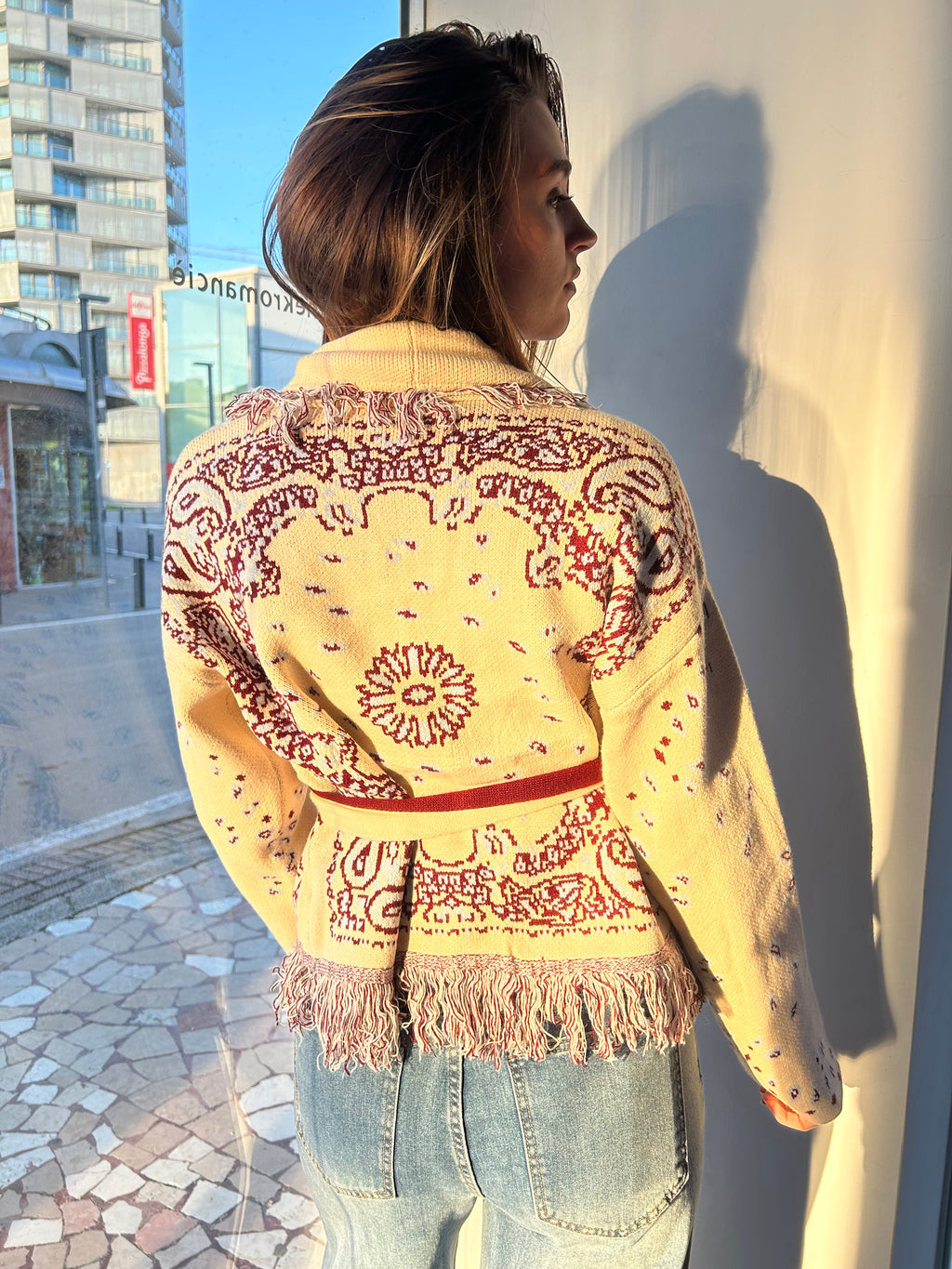 Cardigan Crop Bandana Panna e Bordeaux