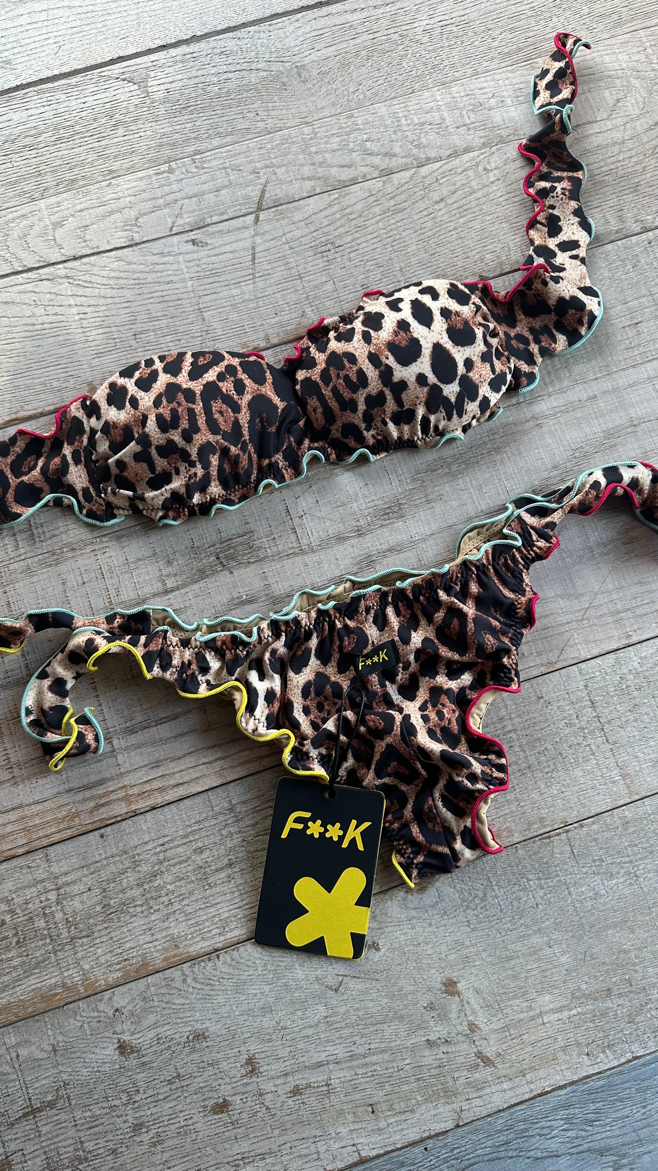 Bikini Fascia Sbambolata Leopardata bordo multicolor