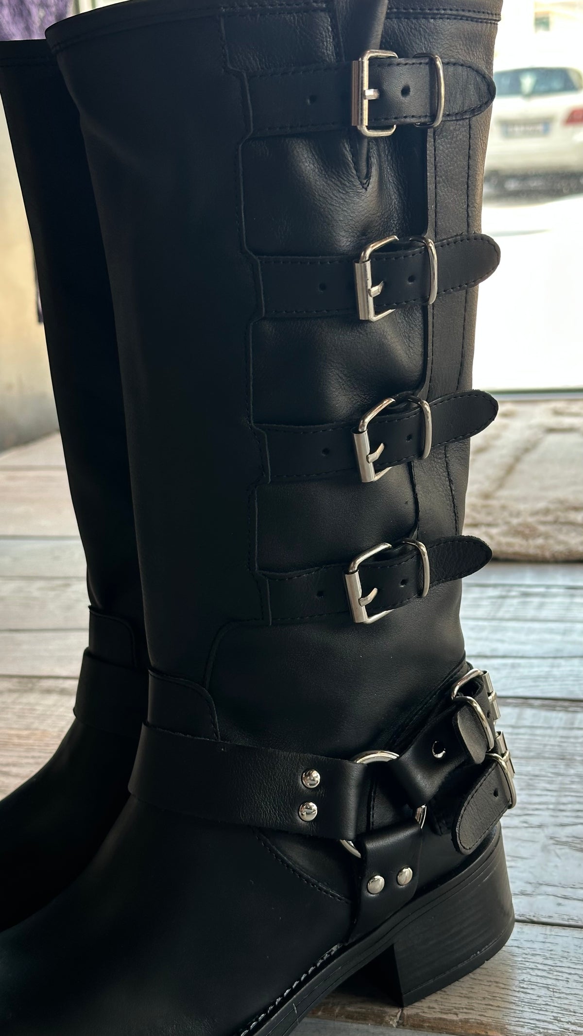 Stivale Biker in Pelle con Fibbie Laterali