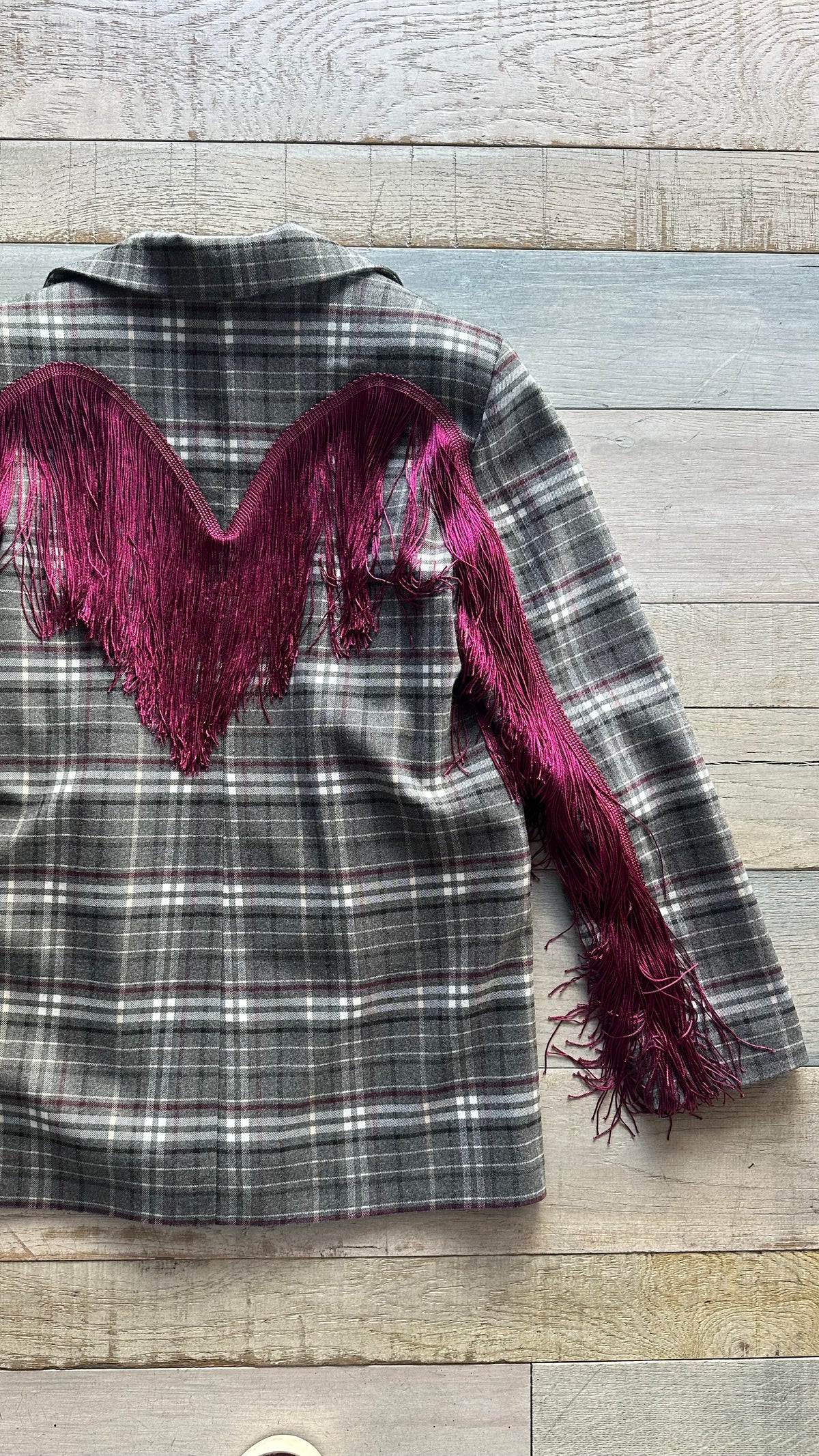 Giacca Blazer Tartan Rodeo con Frange Bordeaux