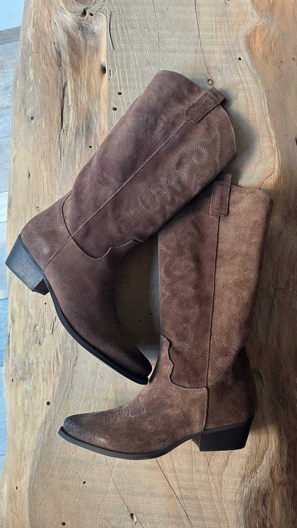 Stivale Texano in camoscio Ricamato Marrone