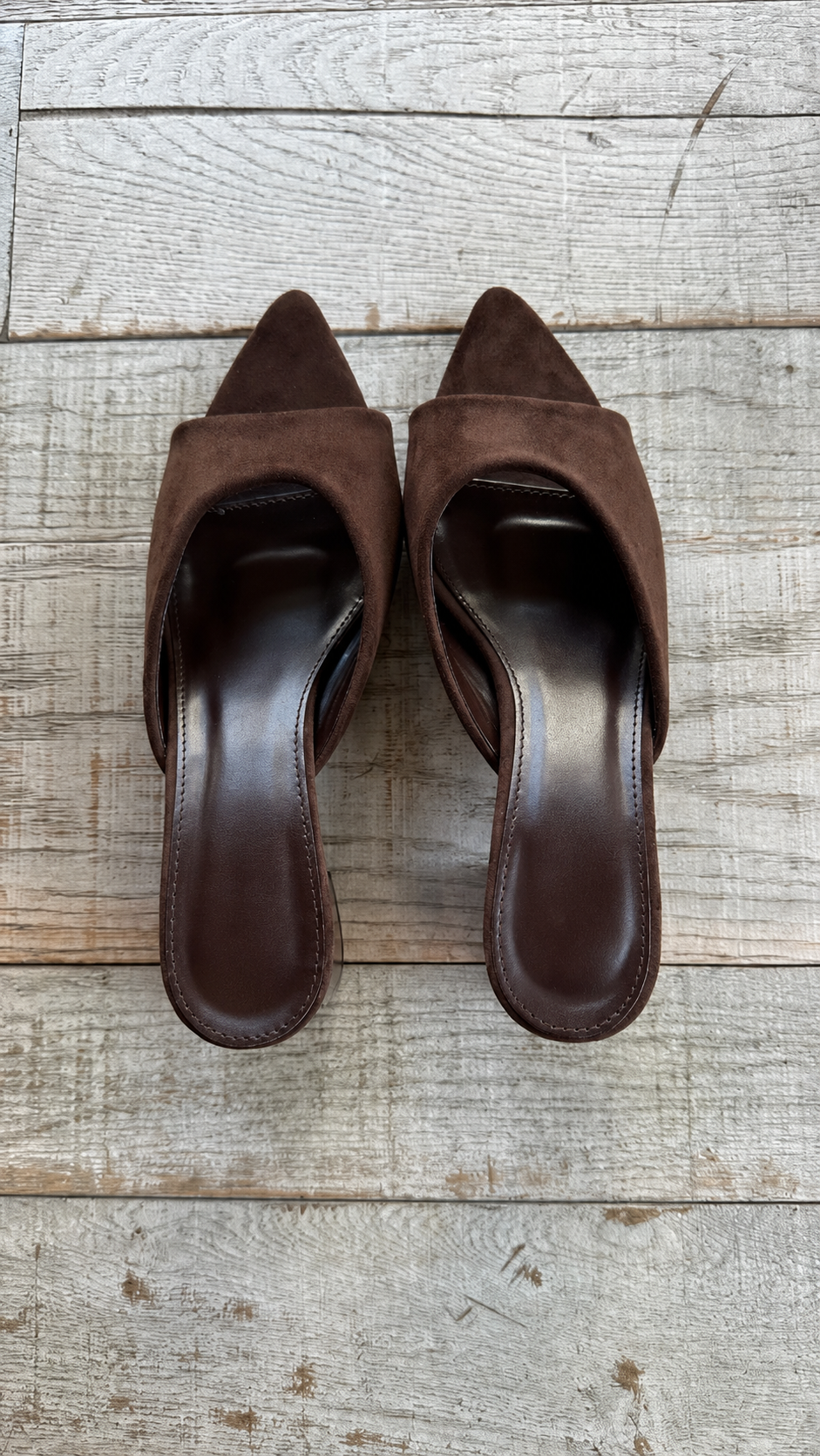 Sandalo Mule Scamosciato marrone con Tacco