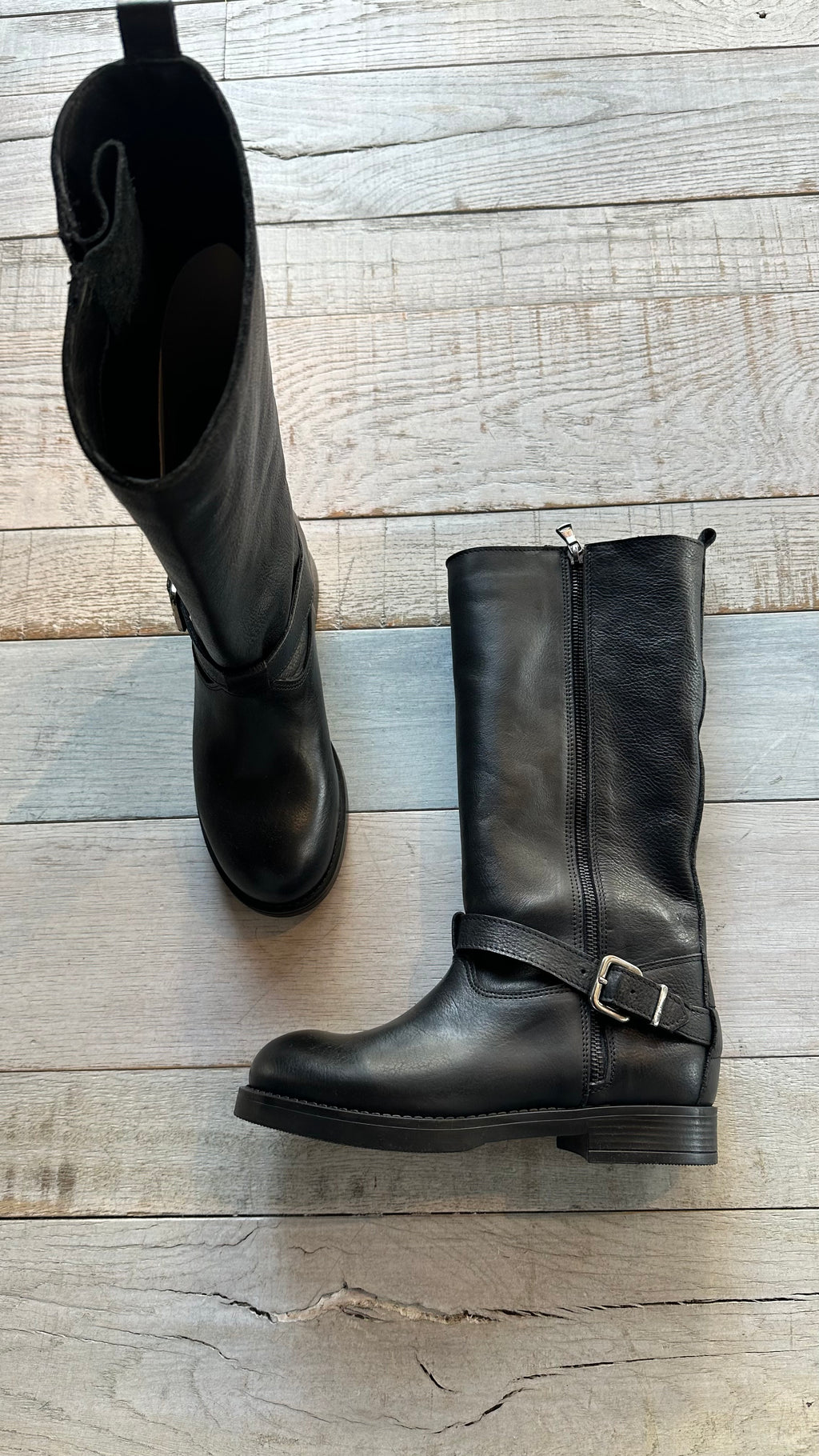 Stivale Biker in pelle Martellata con Zip laterale