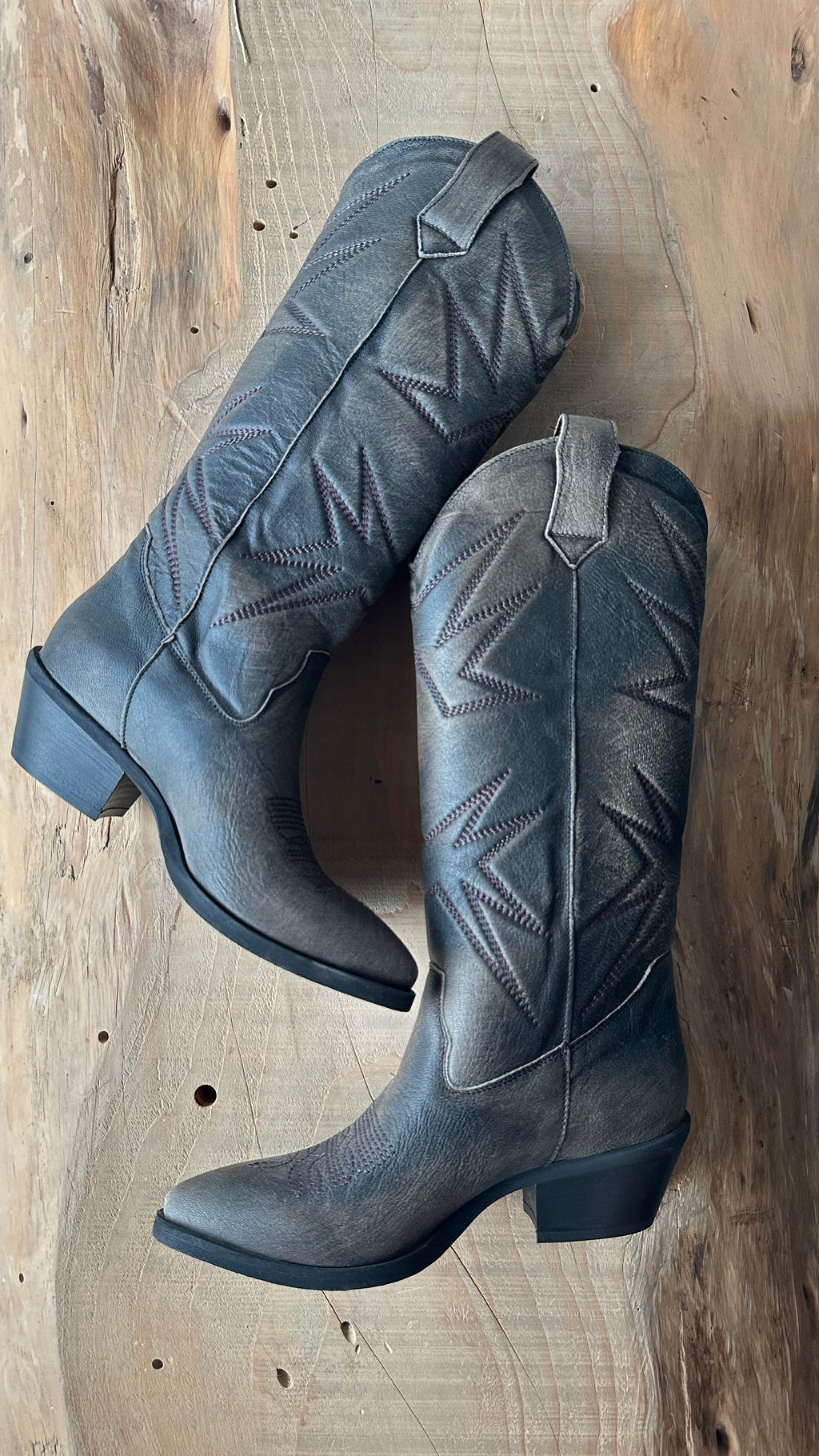 Stivale Texano in pelle Grigio Anticato Mid Grey Smoke