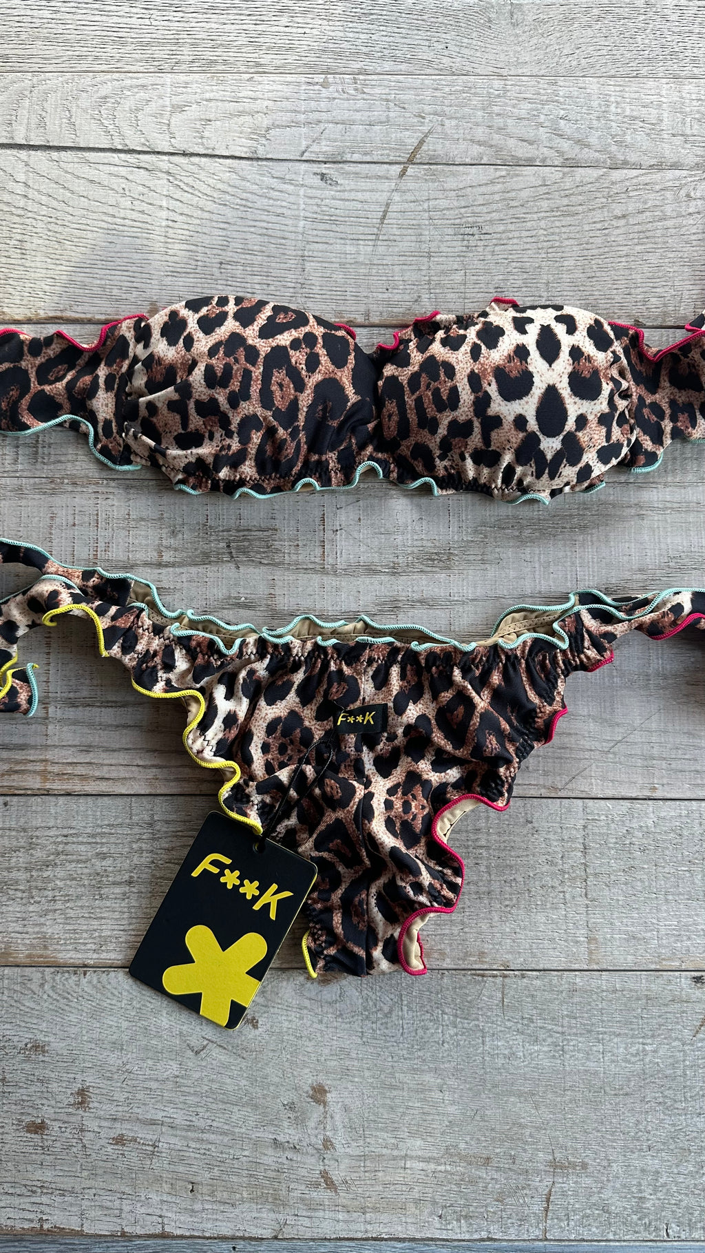 Bikini Fascia Sbambolata Leopardata bordo multicolor