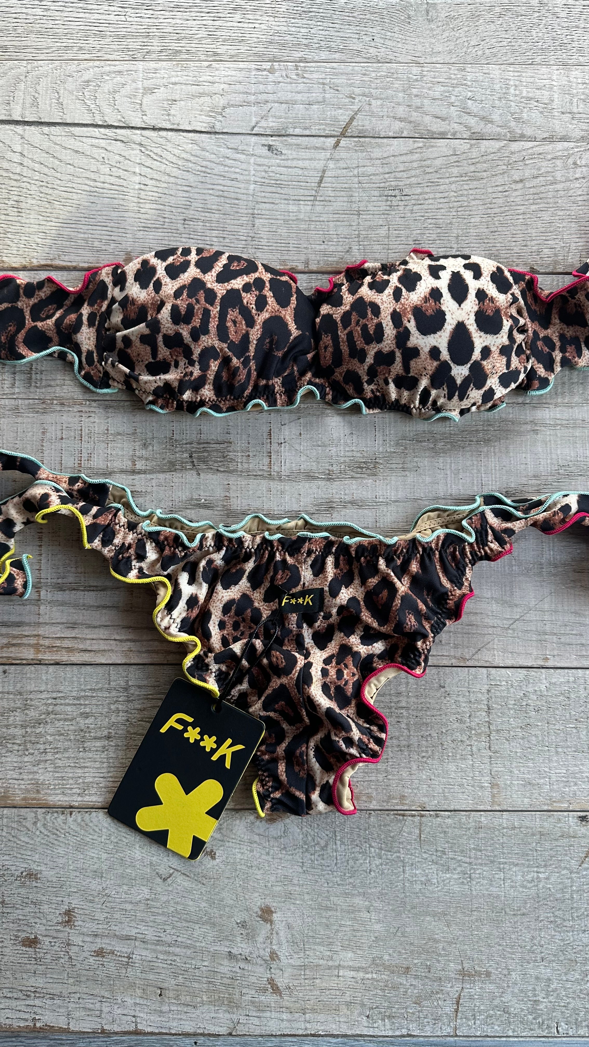 Bikini Fascia Sbambolata Leopardata bordo multicolor