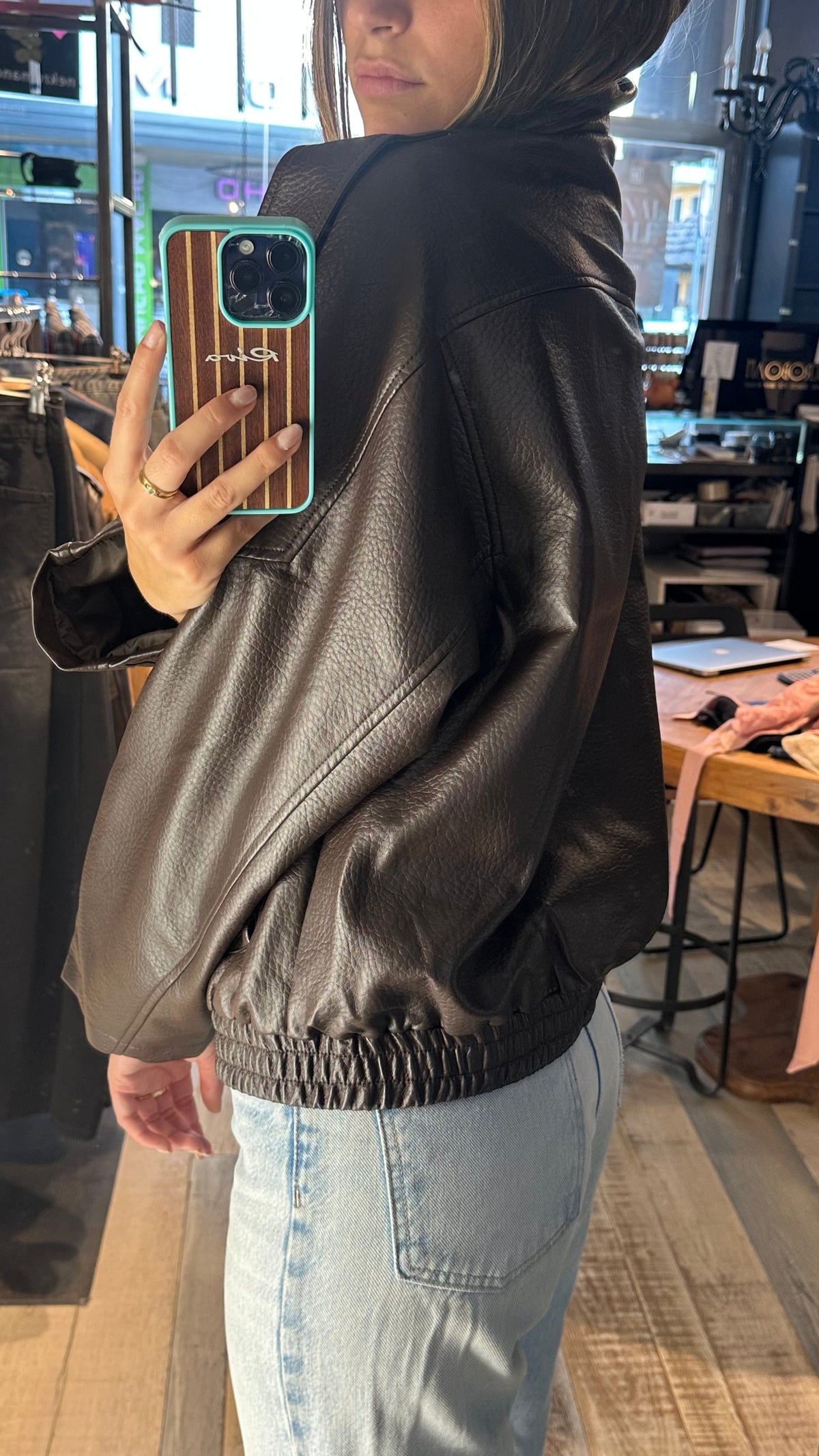 Giacca chiodo in Ecopelle Marrone «Aviator»