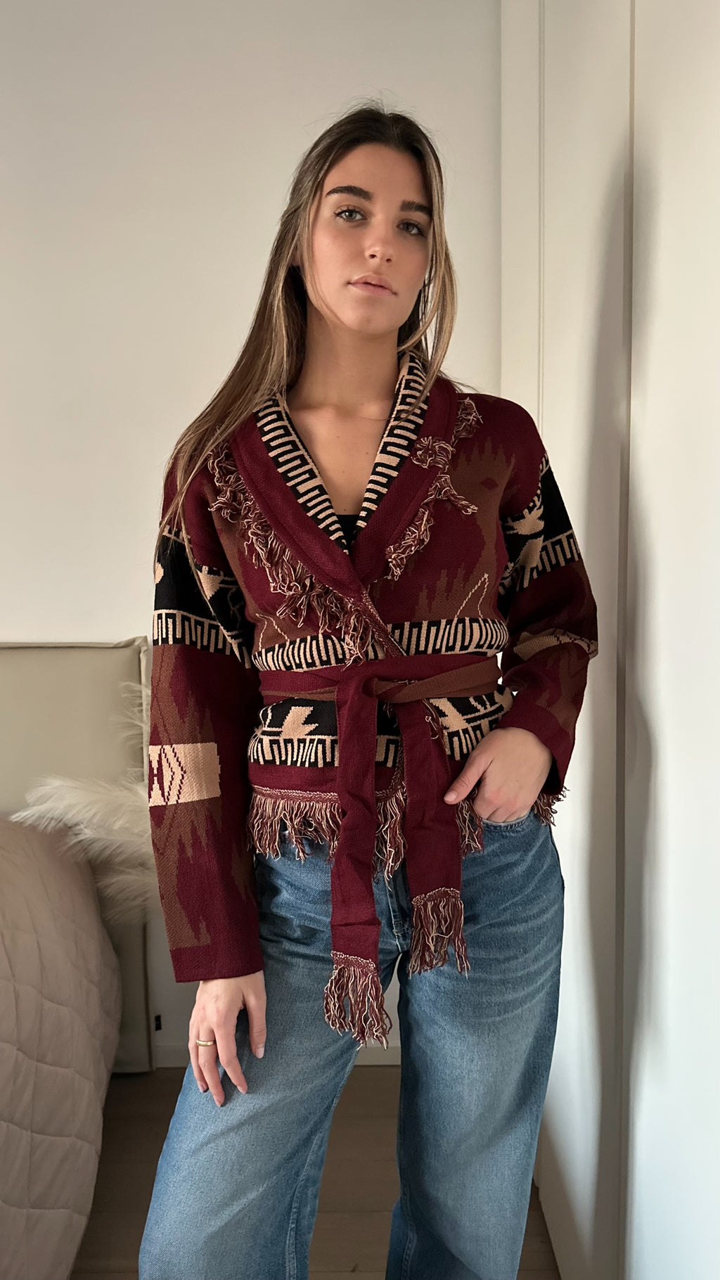 Cardigan Crop Azteco Rosso
