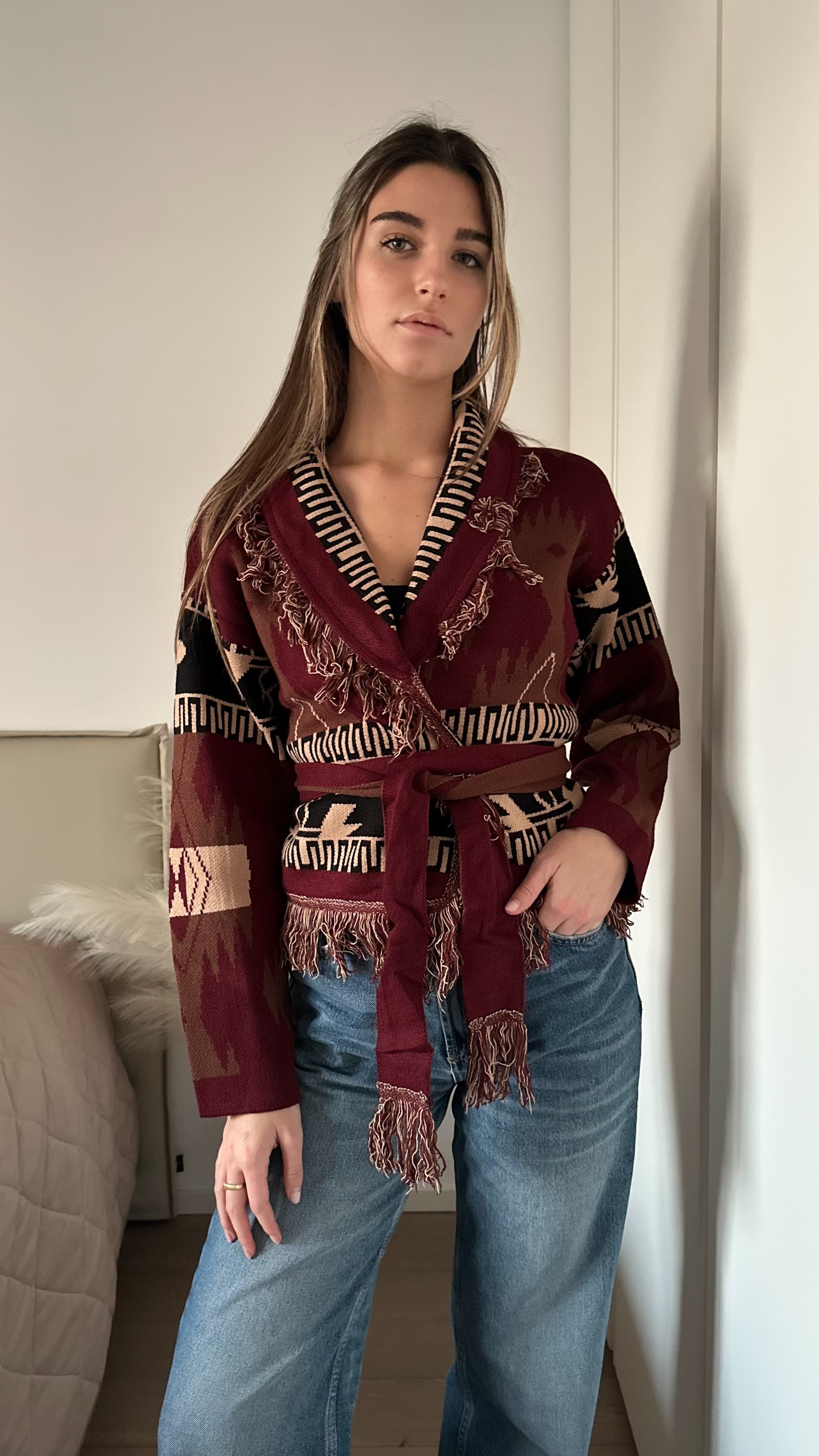 Cardigan Crop Azteco Rosso