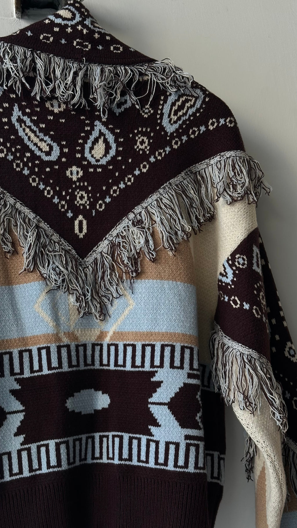 Cardigan Crop Bandana Marrone e Celeste