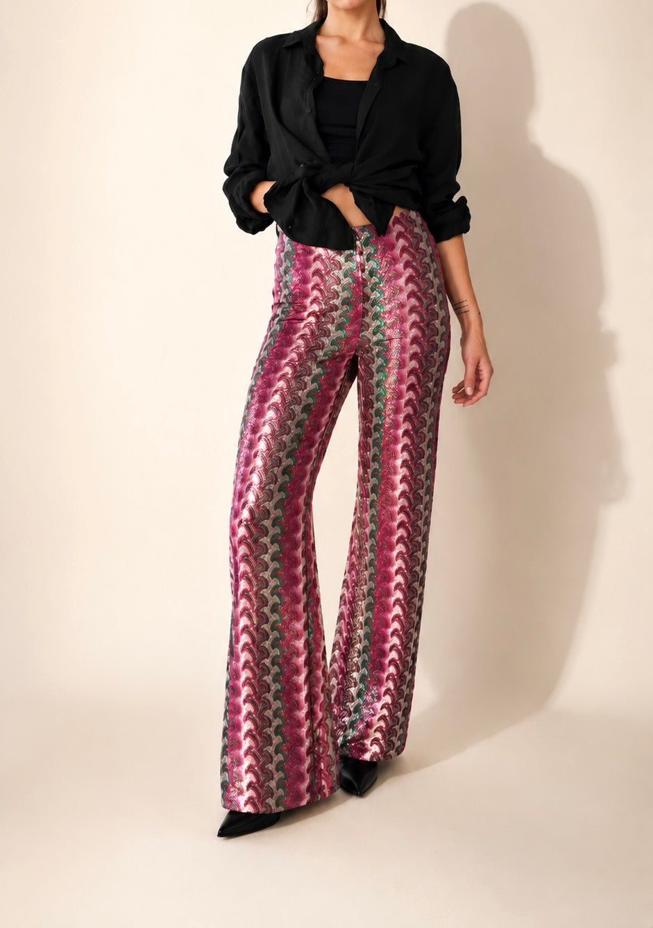 Pantalone Zig Zag Rosa Fucsia Lurex