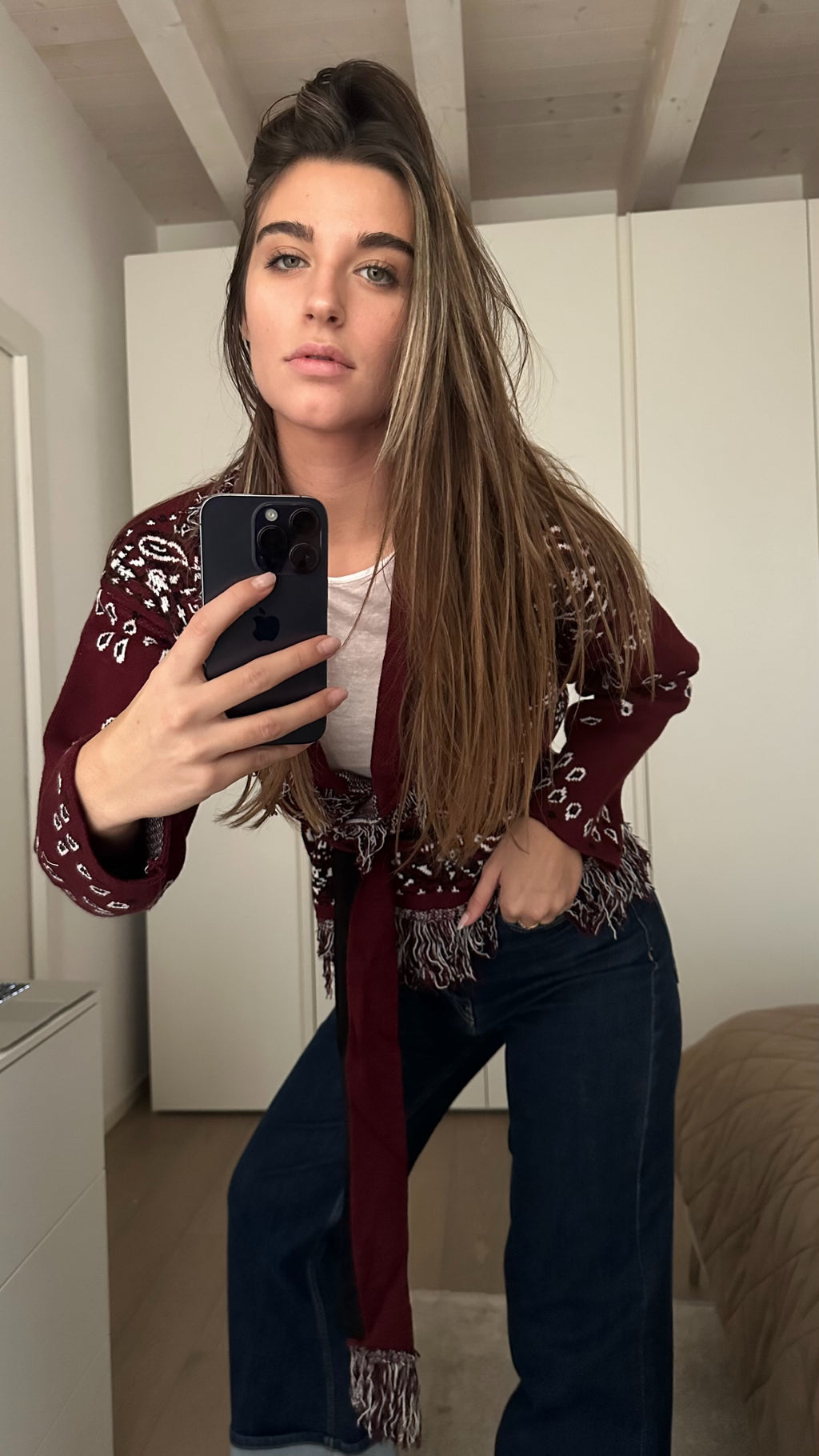 Cardigan Crop Bandana Rosso