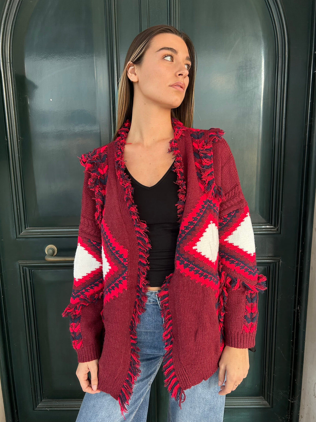 Cardigan Long Azteco Rosso Bordeaux