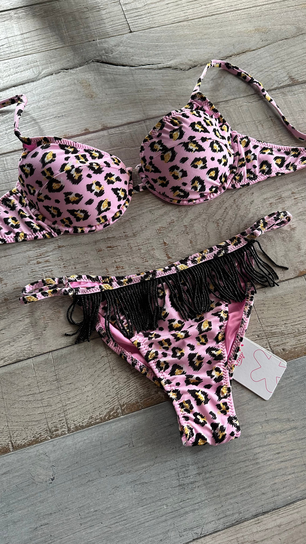 Balconcino Leopardato Rosa con Perline Nere