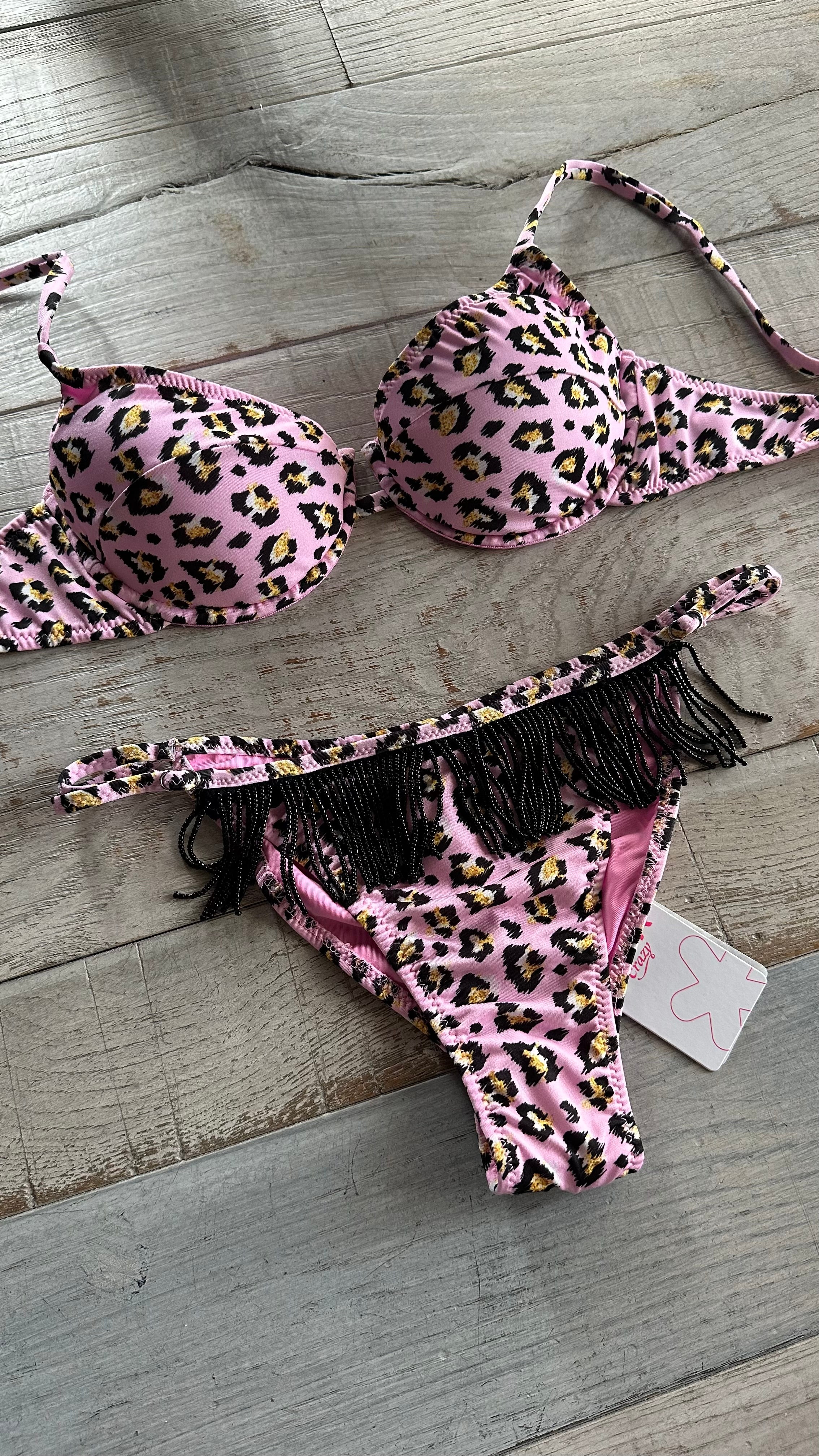 Balconcino Leopardato Rosa con Perline Nere
