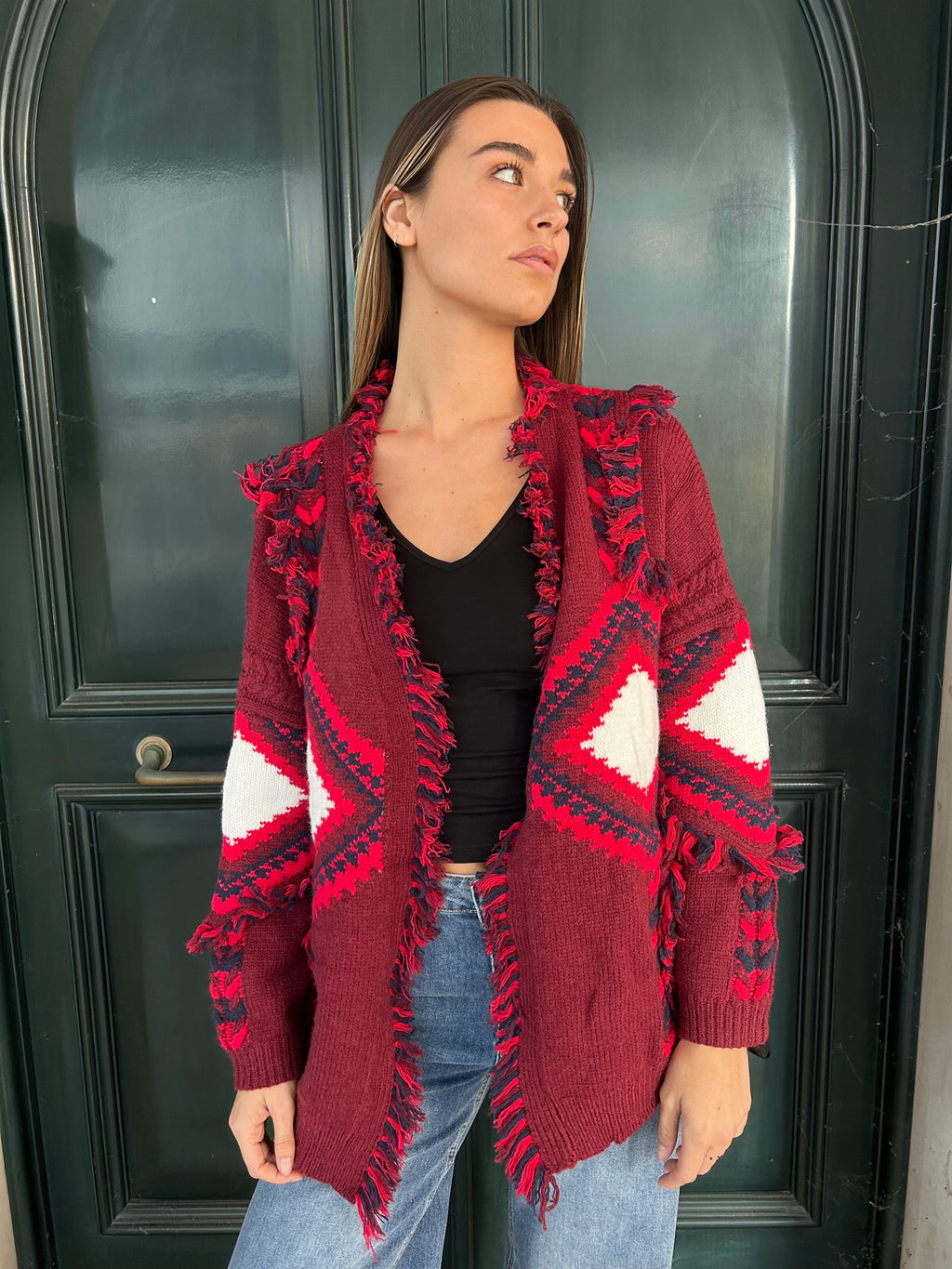 Cardigan Long Azteco Rosso Bordeaux