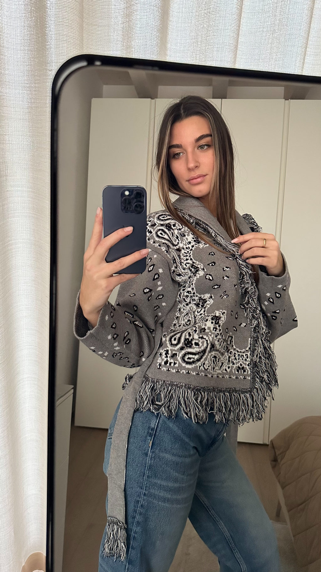 Cardigan Crop Bandana Grigio