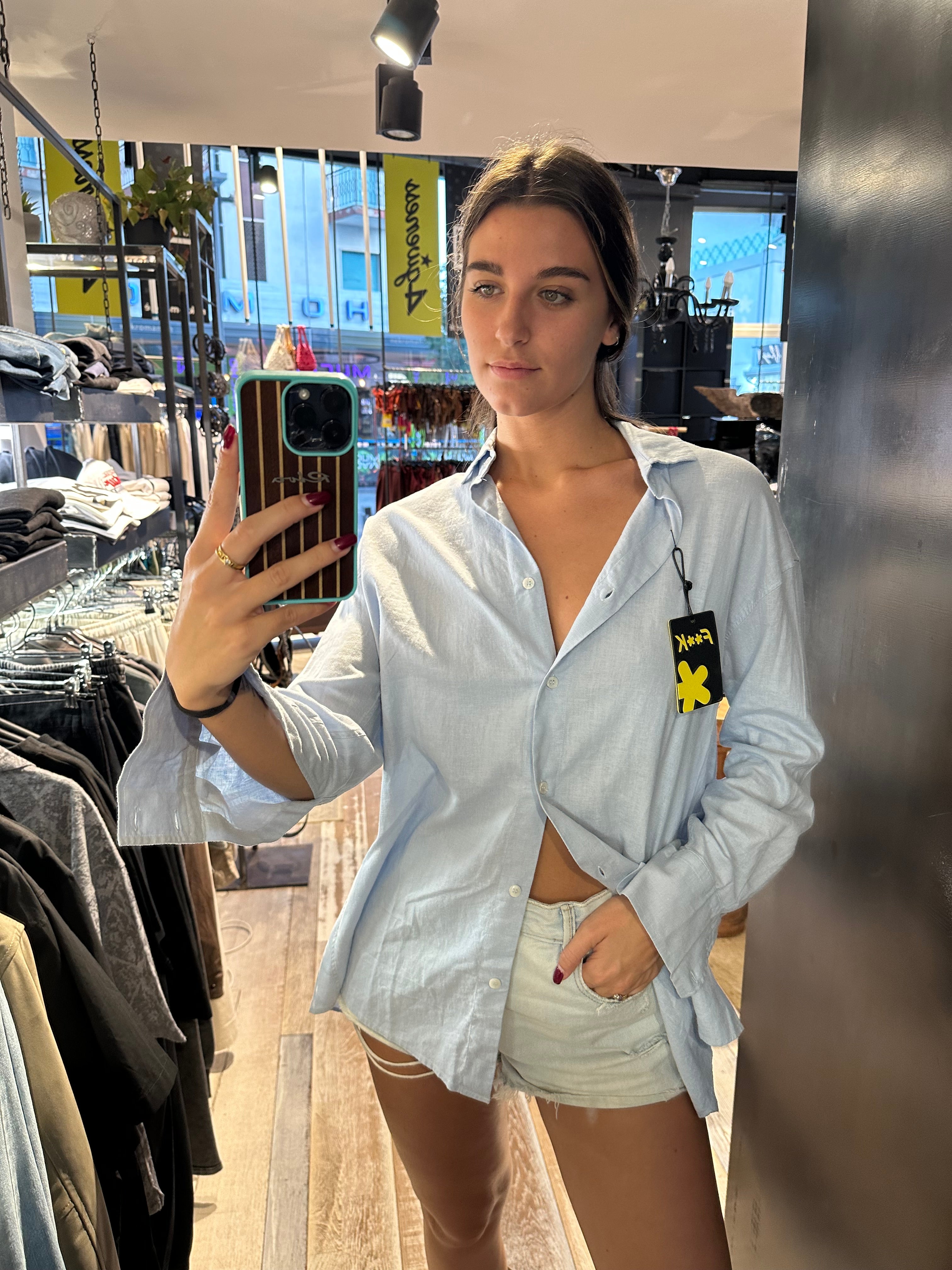 Camicia Oversize in Lino color Azzurro